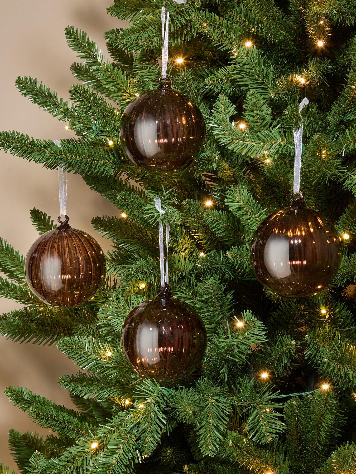 The Very Collection Set of 4 Transparent Glass Christmas Tree Baubles - Brown