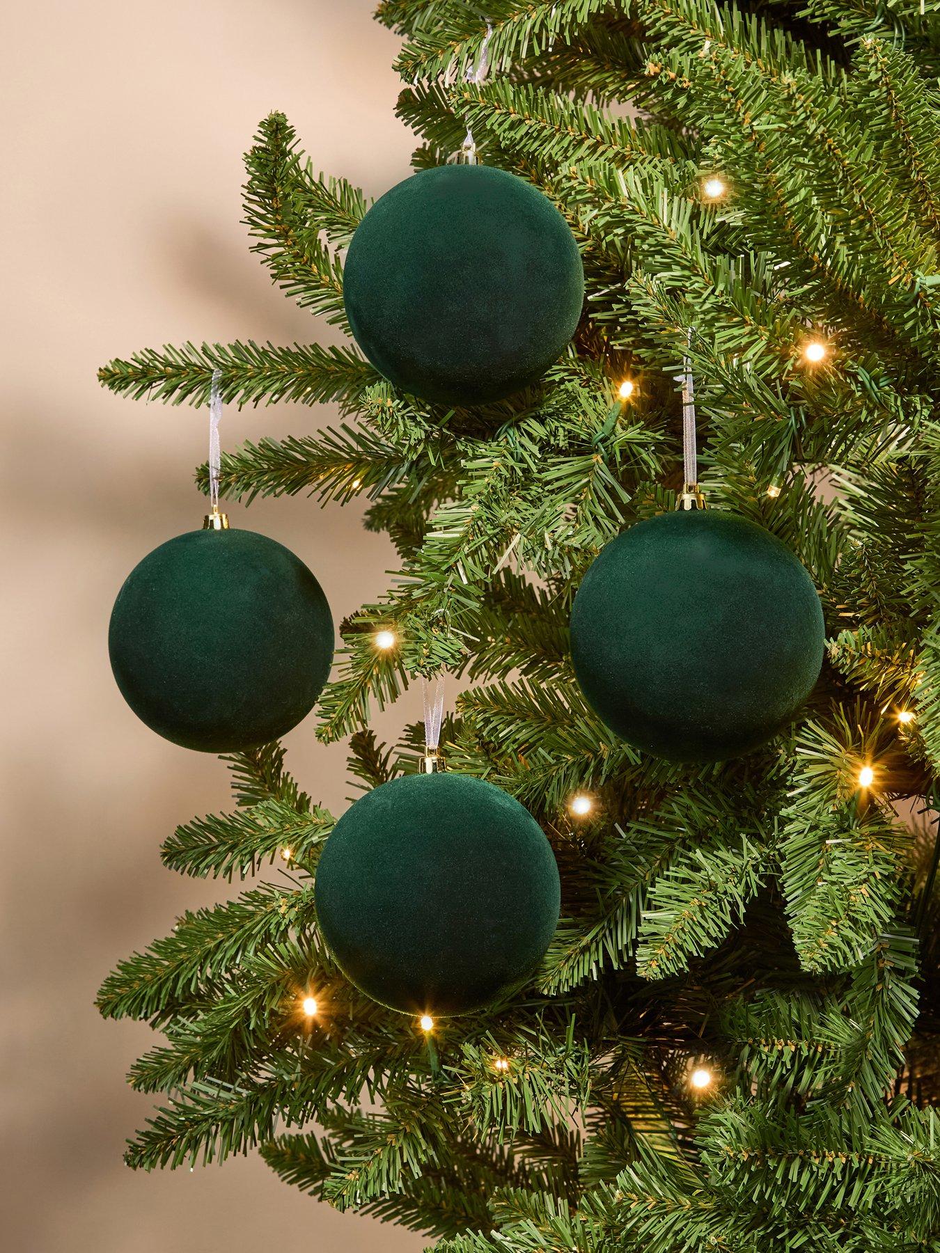 The Very Collection Set Of 4 Velvet Baubles- Green