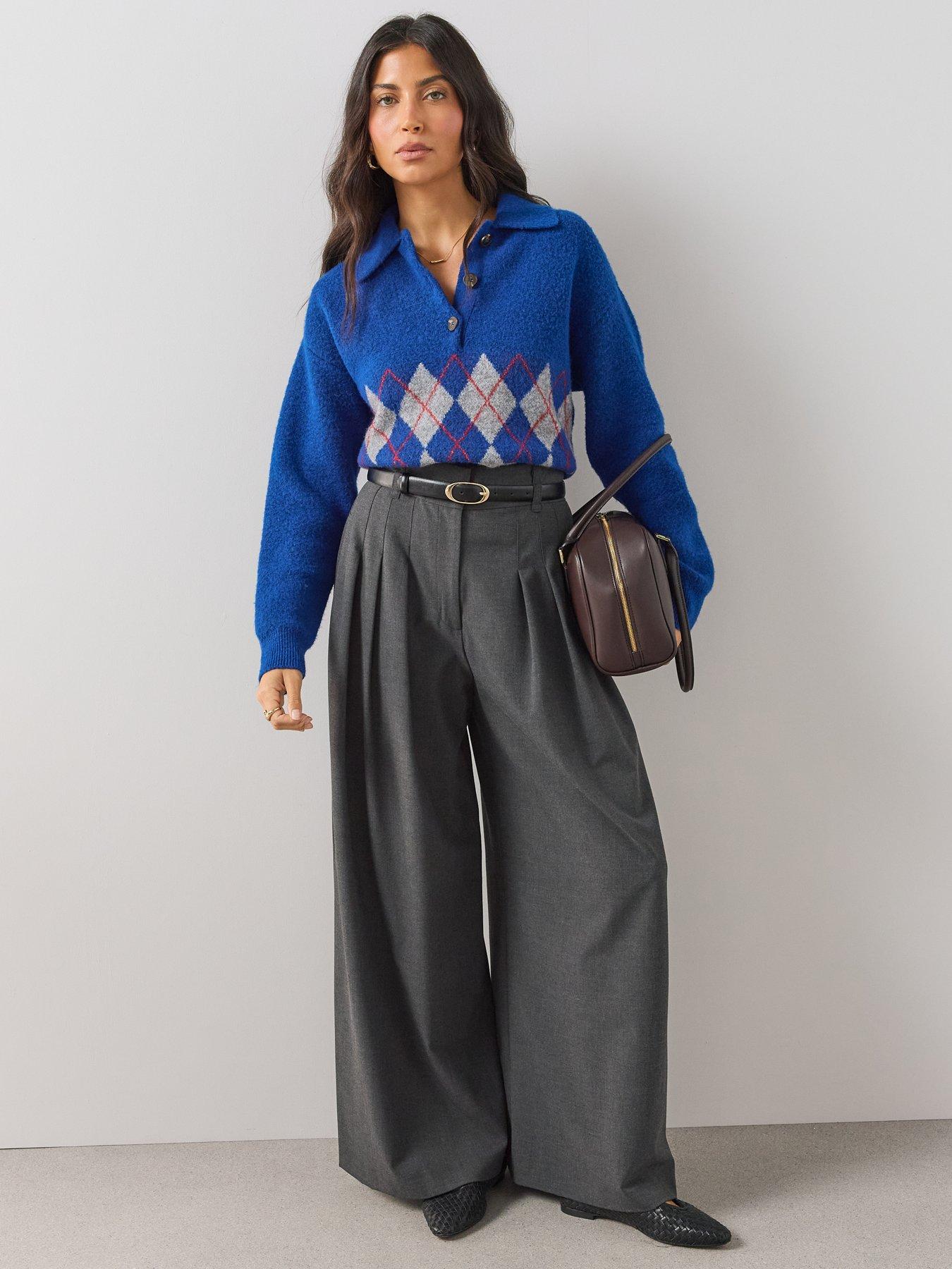Image 3 of 6 of The Very Collection The Very Collection Womens Collared Button Placket Argyle Jumper - Blue