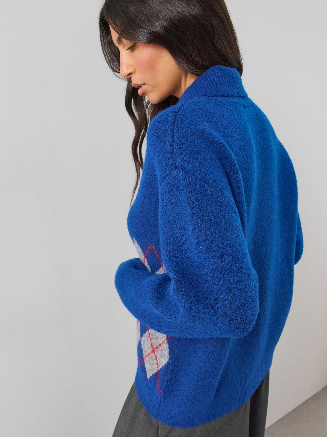 Image 5 of 6 of The Very Collection The Very Collection Womens Collared Button Placket Argyle Jumper - Blue