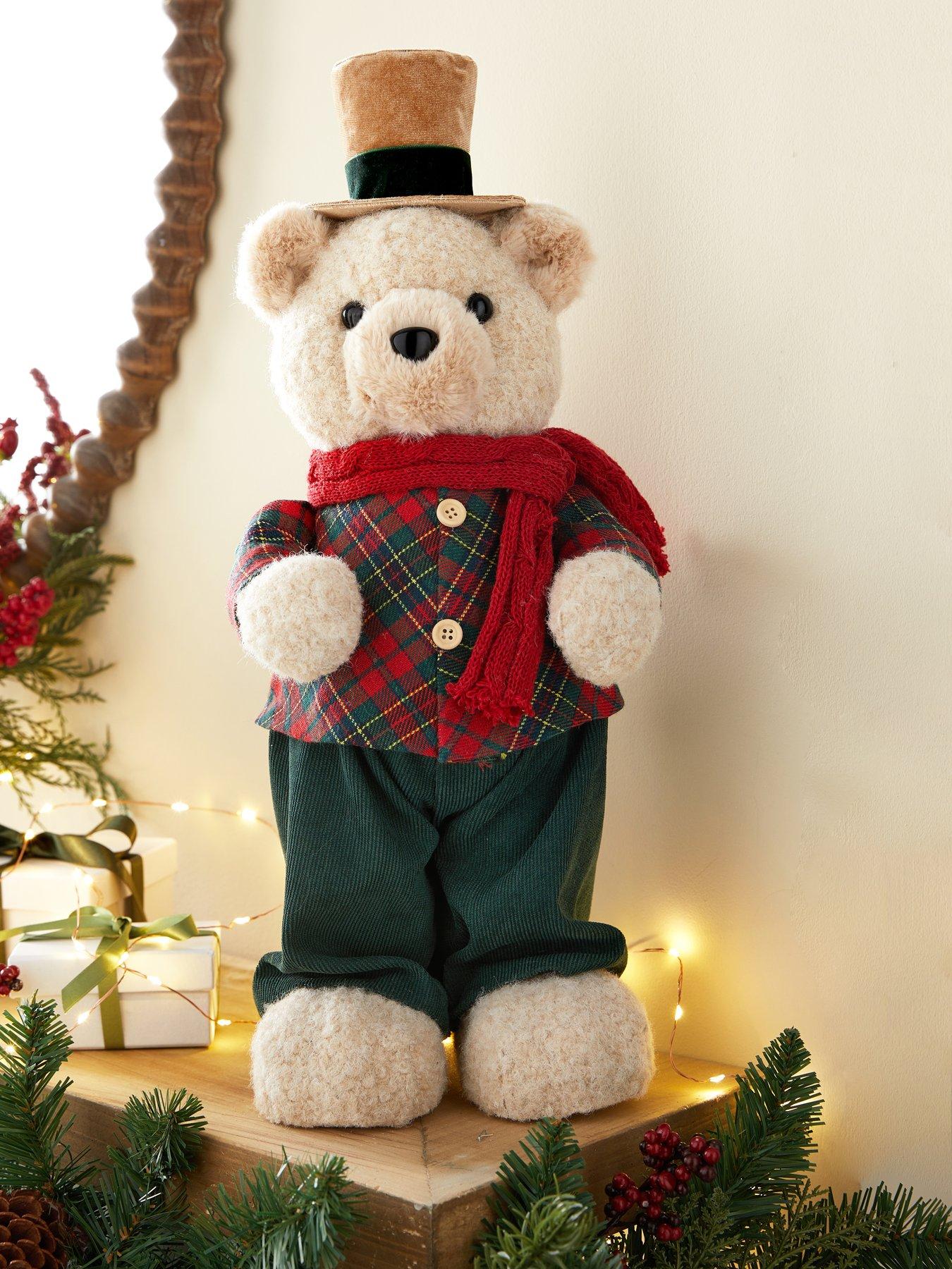 The Very Collection Plush Bear Christmas Decoration with Top Hat