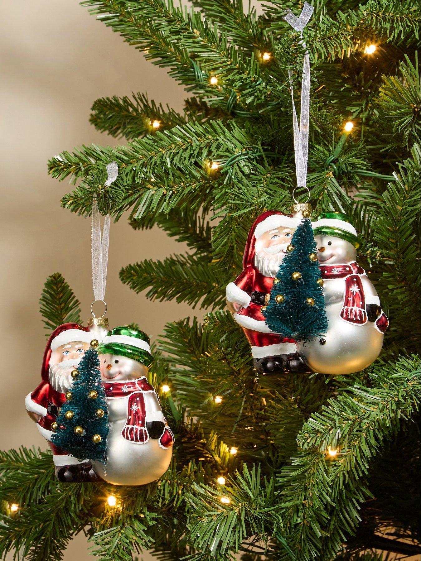 The Very Collection Set Of 2 Santa And Snowman Christmas Tree Decorations in Red