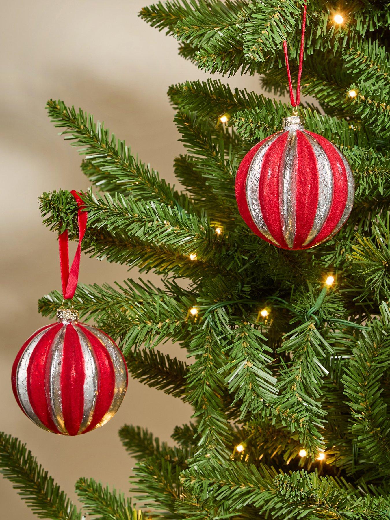 The Very Collection Set of 2 Velvet Striped Christmas Tree Baubles