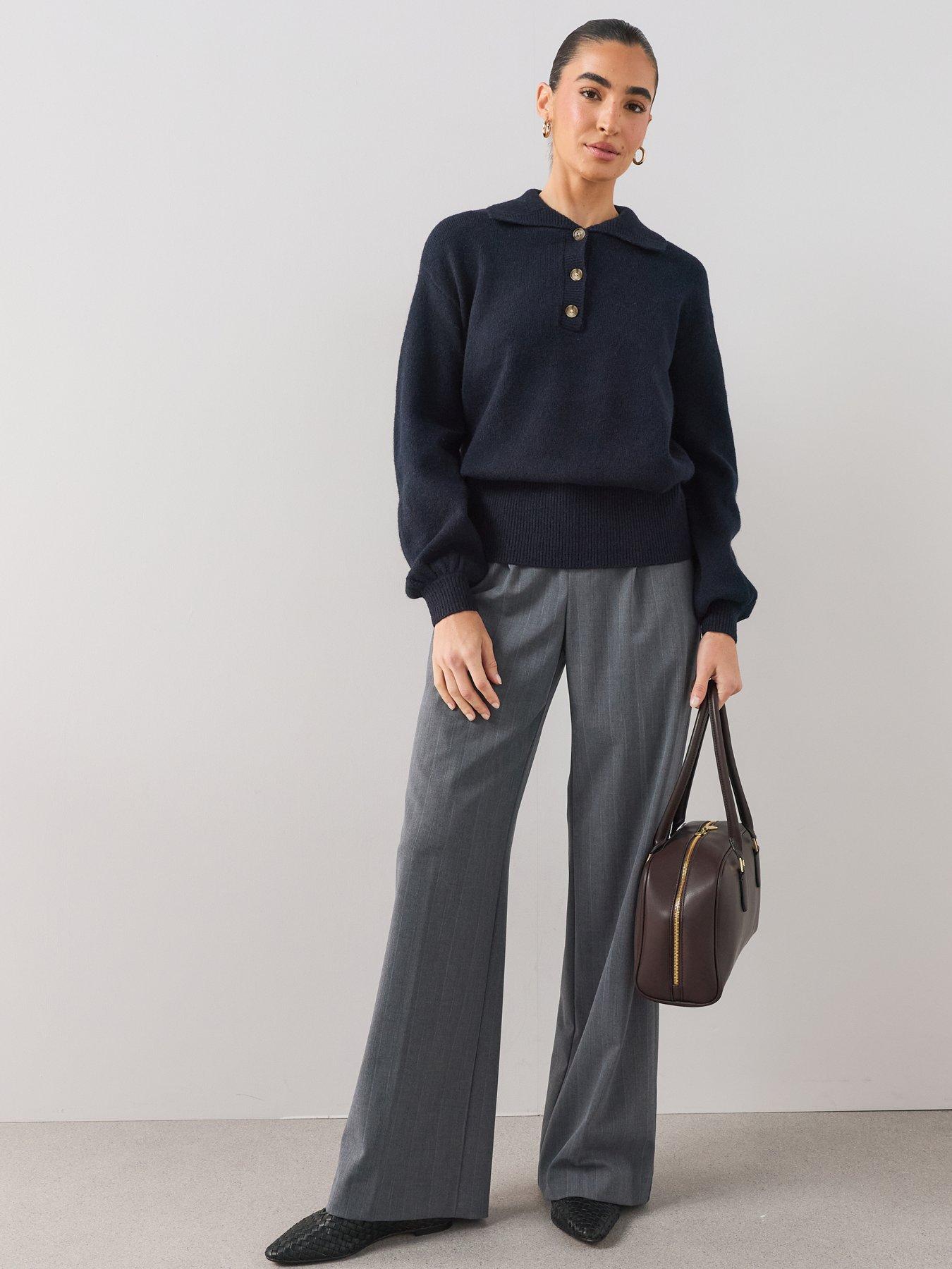 Image 3 of 7 of The Very Collection Collared Neck Cinched Waist Jumper- Navy