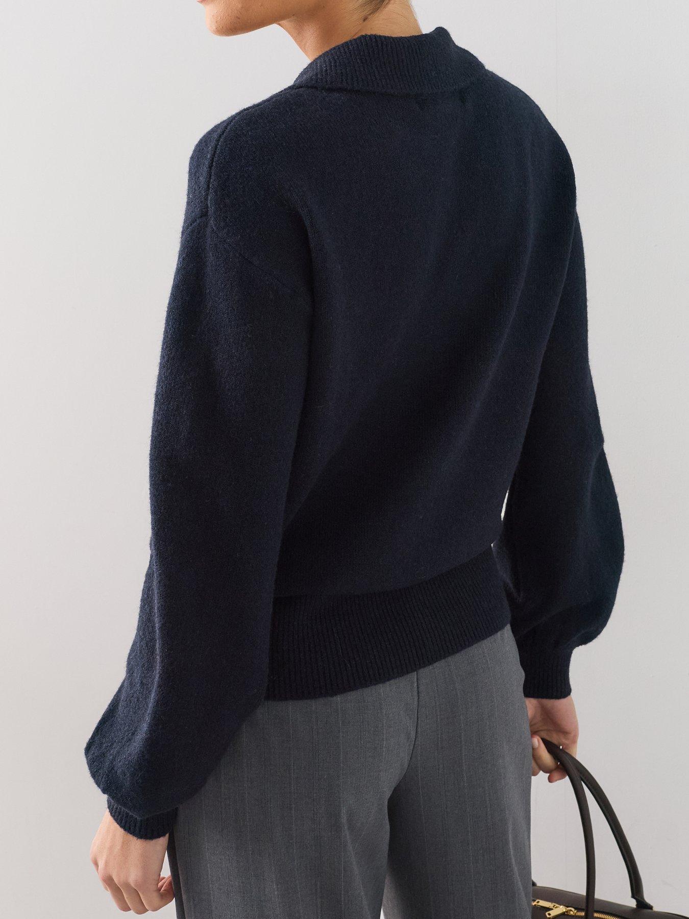 Image 6 of 7 of The Very Collection Collared Neck Cinched Waist Jumper- Navy