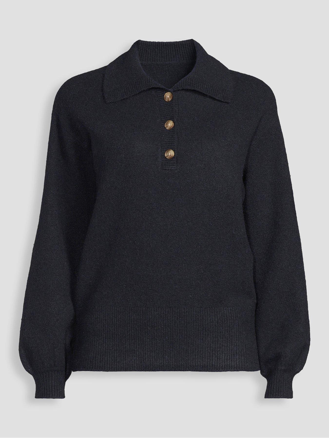 Image 7 of 7 of The Very Collection Collared Neck Cinched Waist Jumper- Navy