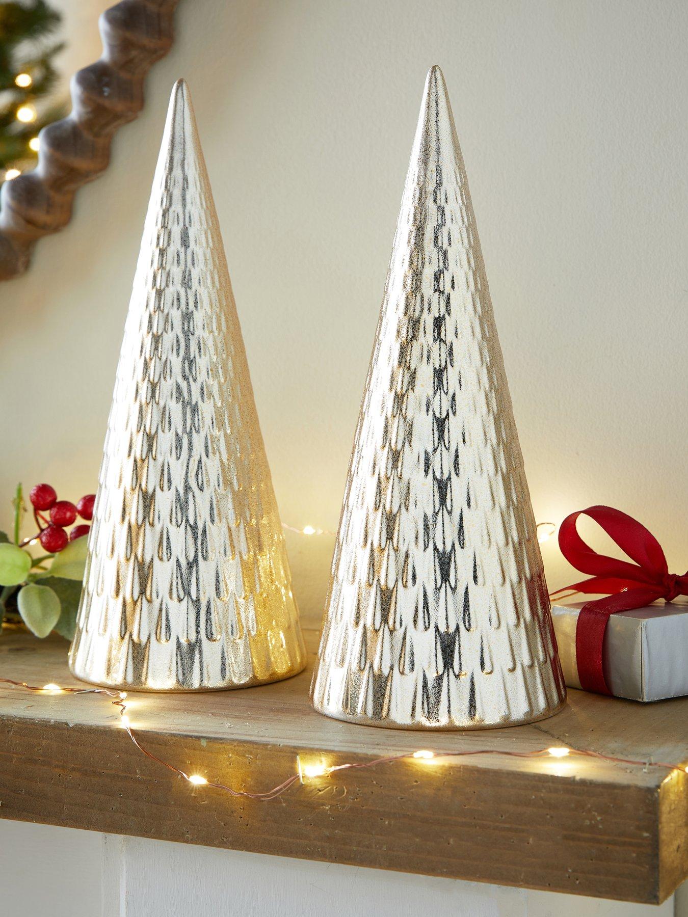 Image 1 of 7 of The Very Collection Set of 2 Hammered Effect Cone Trees&nbsp;- Gold