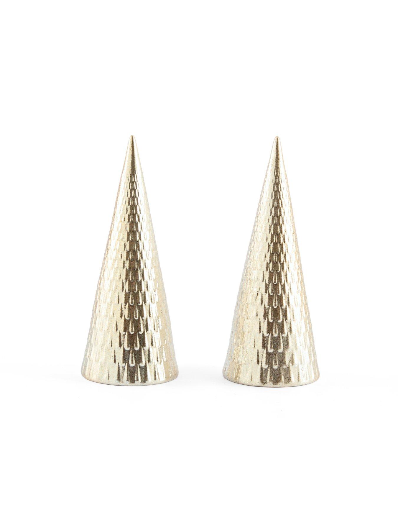 Image 2 of 7 of The Very Collection Set of 2 Hammered Effect Cone Trees&nbsp;- Gold