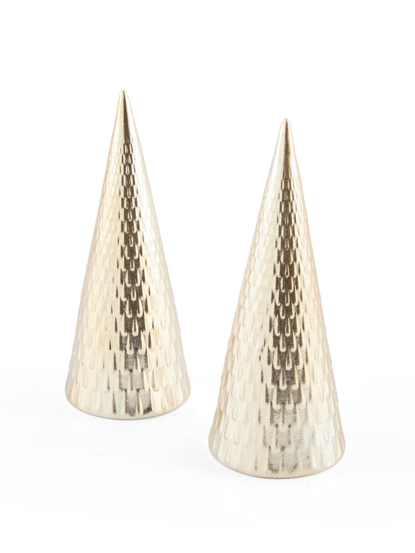 Image 3 of 7 of The Very Collection Set of 2 Hammered Effect Cone Trees&nbsp;- Gold