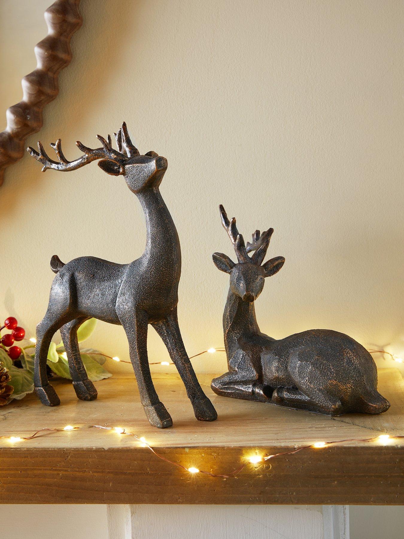 The Very Collection Set of 2 Polyresin Reindeer Decorations - Bronze
