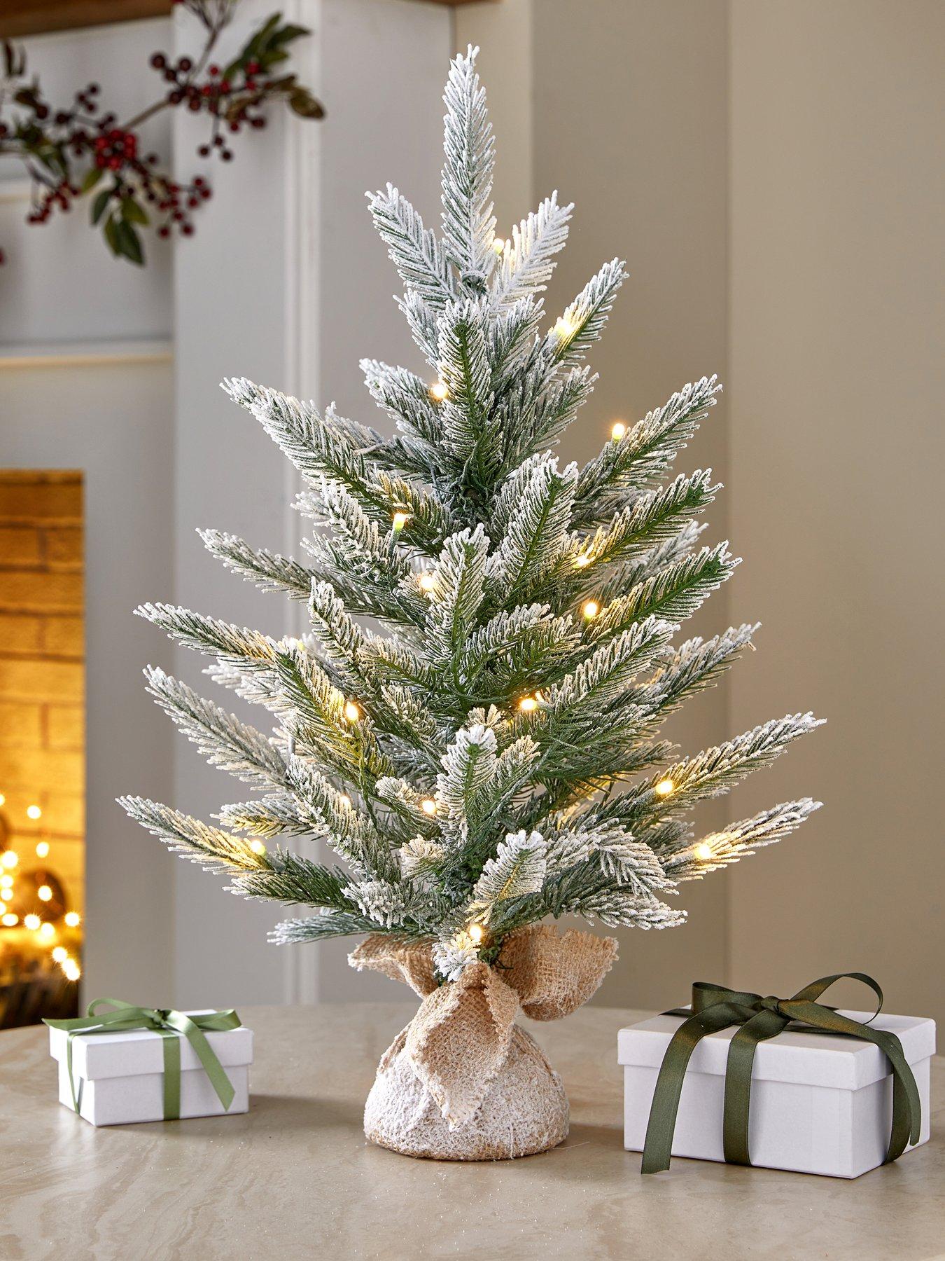 The Very Collection 2ft Pre-lit Flocked Christmas Tree with Burlap Base