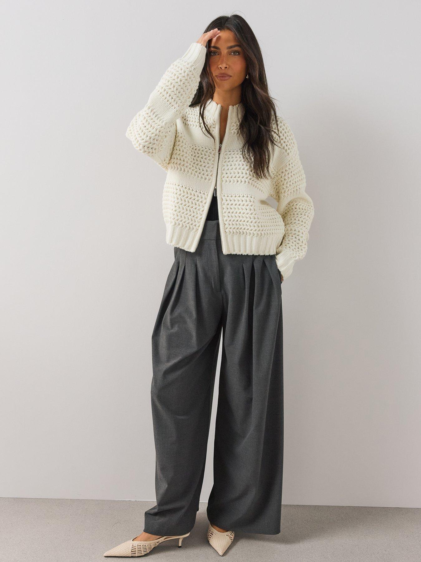 Image 3 of 6 of The Very Collection The Very Collection Womens Zip Through Knitted Bomber Cardigan - Cream