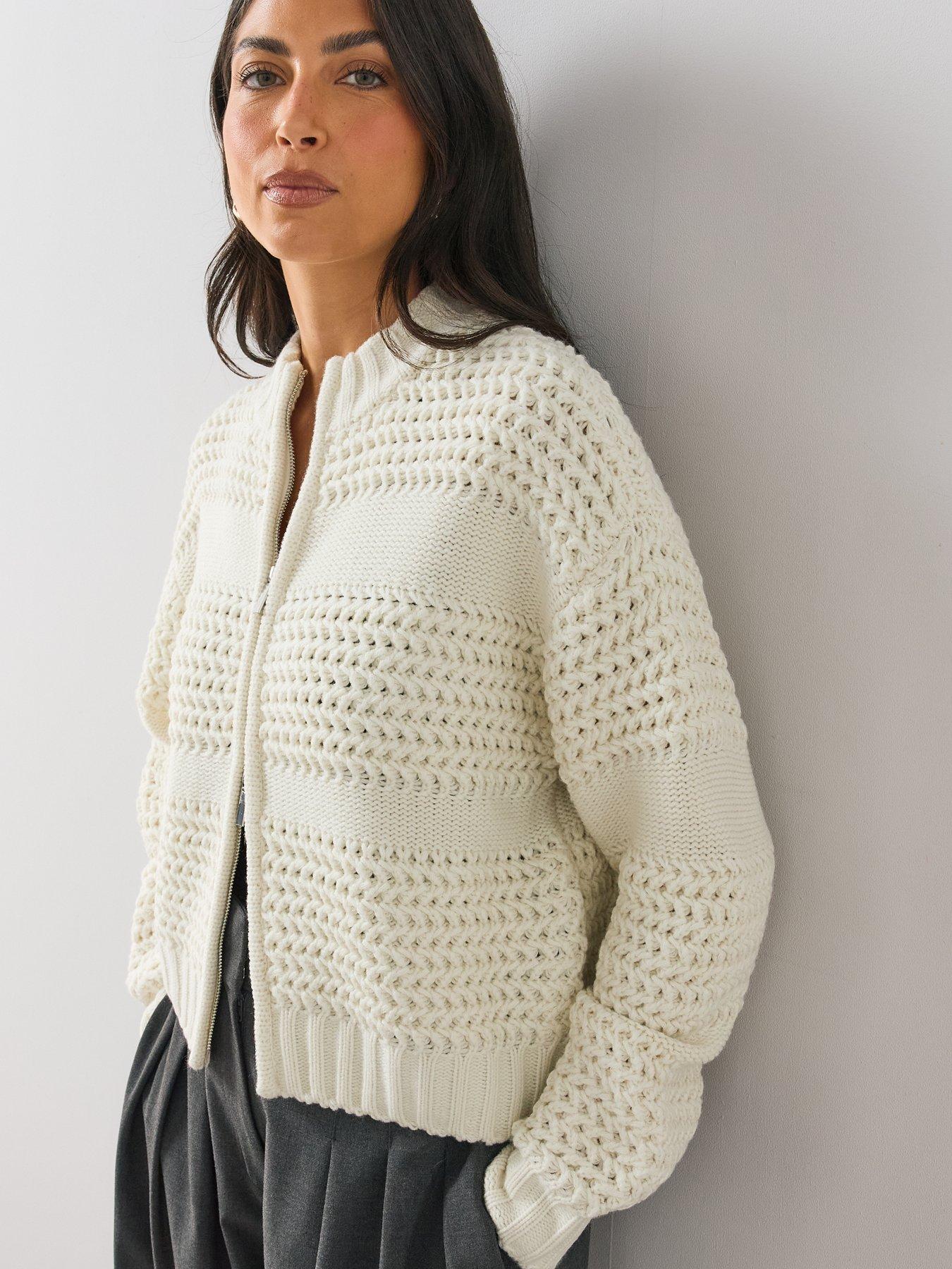 Image 5 of 6 of The Very Collection The Very Collection Womens Zip Through Knitted Bomber Cardigan - Cream