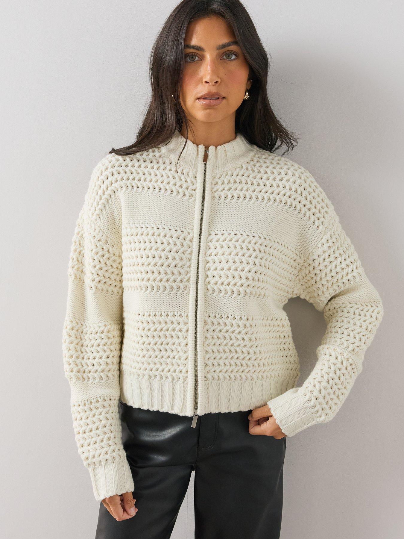 Image 6 of 6 of The Very Collection The Very Collection Womens Zip Through Knitted Bomber Cardigan - Cream