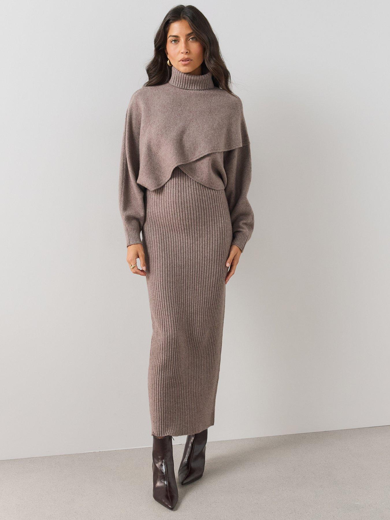 Image 1 of 6 of The Very Collection The Very Collection Womens 2 In 1 Roll Neck Bolero &amp; Midaxi Dress - Brown
