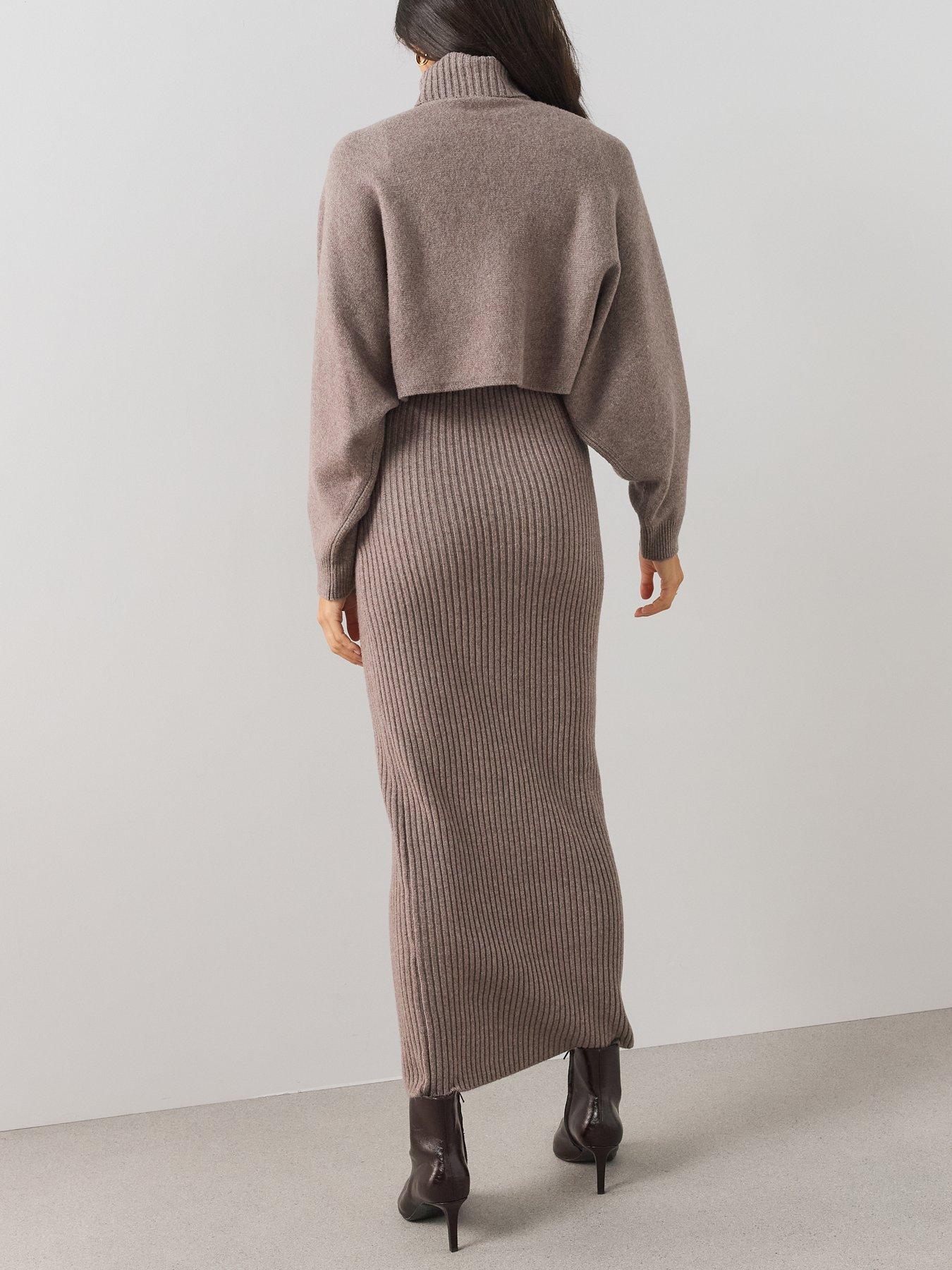 Image 2 of 6 of The Very Collection The Very Collection Womens 2 In 1 Roll Neck Bolero &amp; Midaxi Dress - Brown
