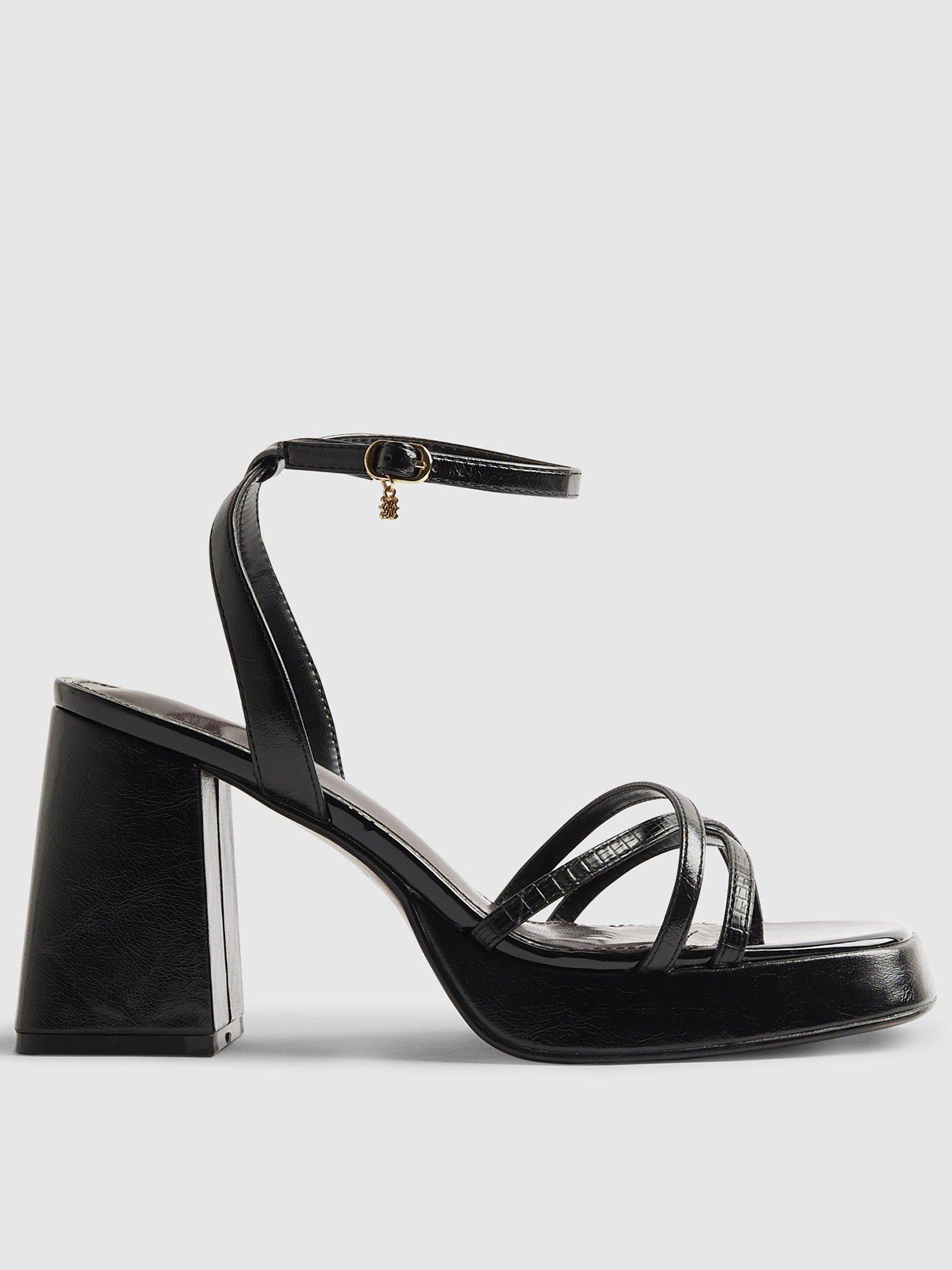 Image 2 of 6 of River Island Block Heel Cross Strap Sandal - Black