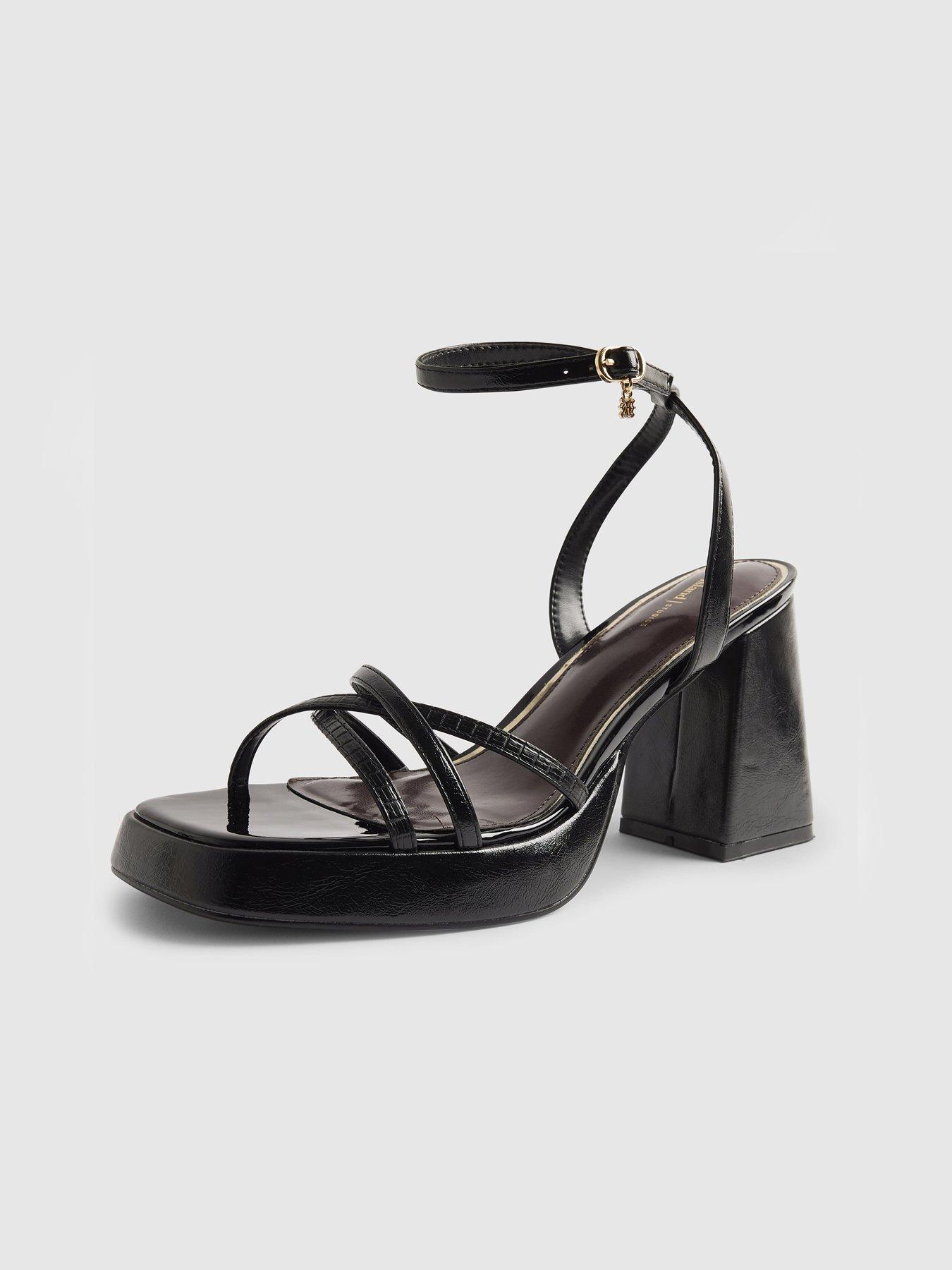Image 6 of 6 of River Island Block Heel Cross Strap Sandal - Black