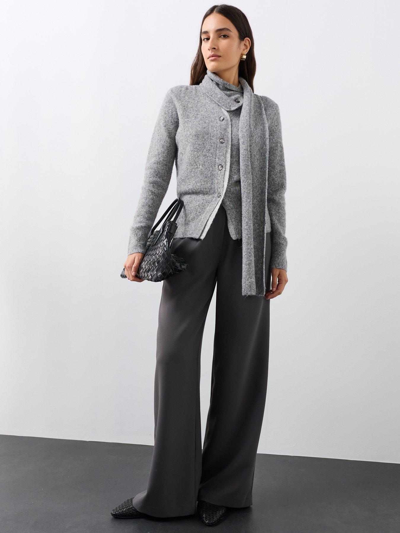 Image 3 of 7 of The Very Collection V Neck Contrast Cardigan With Scarf - Grey