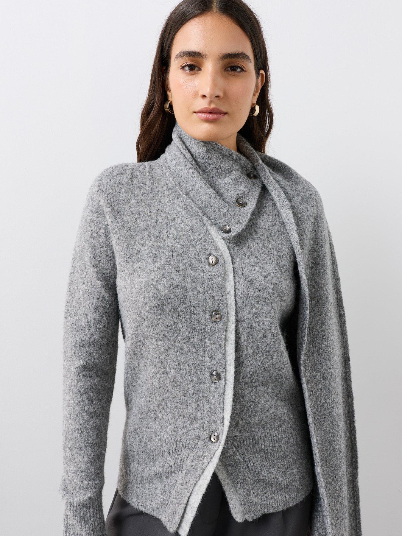 Image 4 of 7 of The Very Collection V Neck Contrast Cardigan With Scarf - Grey
