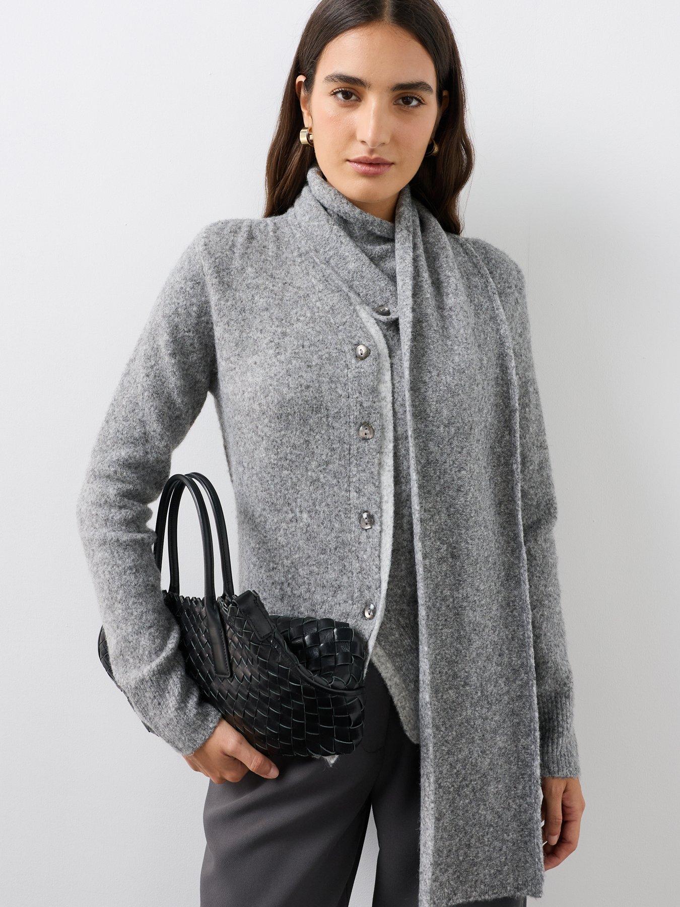 Image 5 of 7 of The Very Collection V Neck Contrast Cardigan With Scarf - Grey