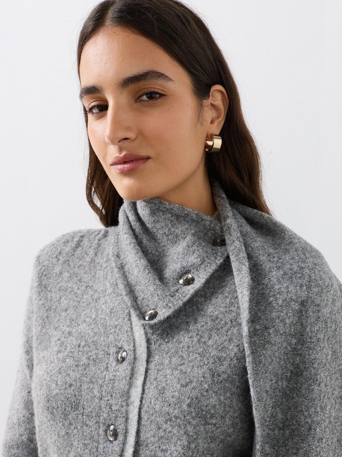 Image 6 of 7 of The Very Collection V Neck Contrast Cardigan With Scarf - Grey
