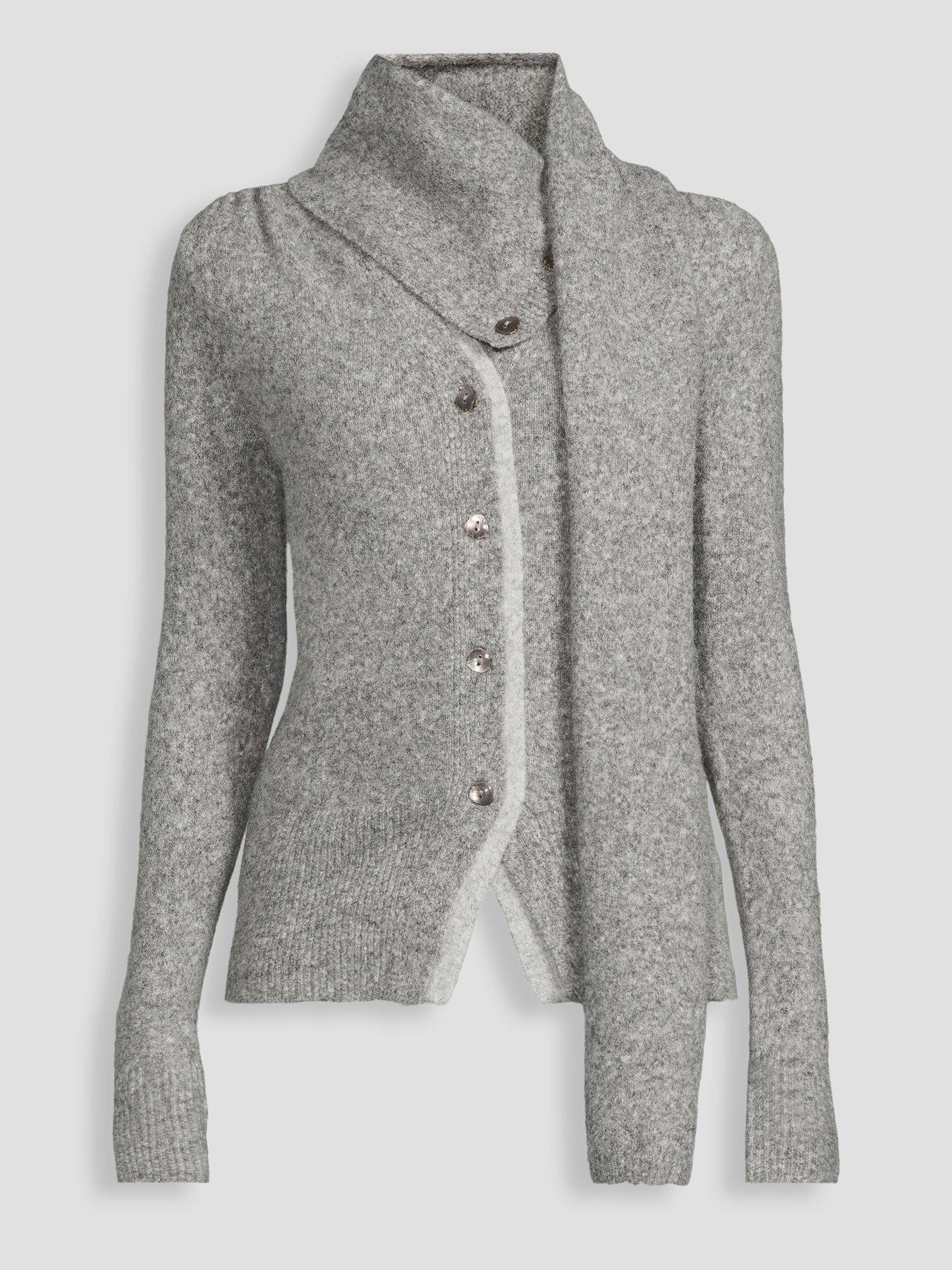 Image 7 of 7 of The Very Collection V Neck Contrast Cardigan With Scarf - Grey