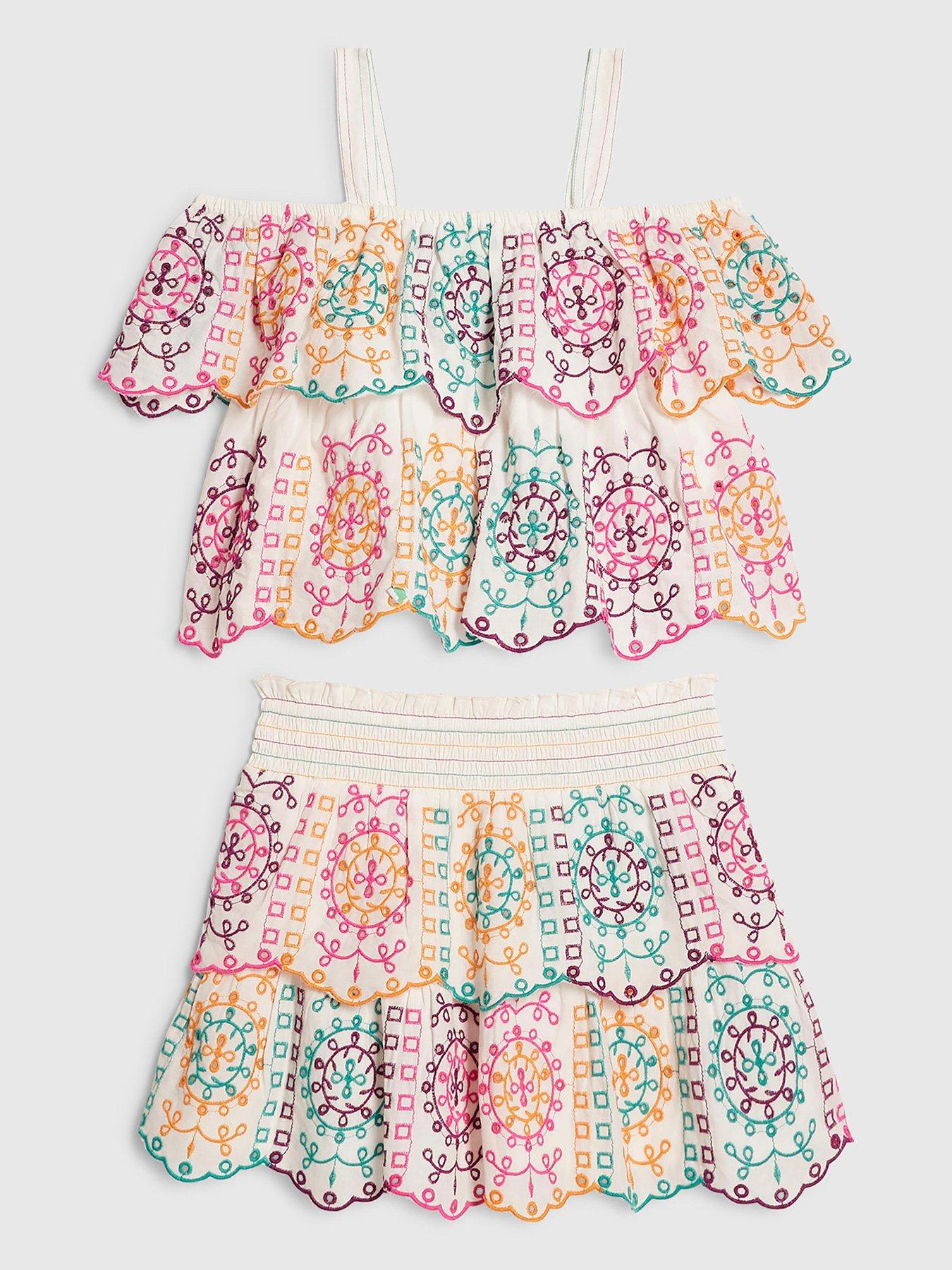 River Island Older Girls Embroidered Skirt Set - Cream