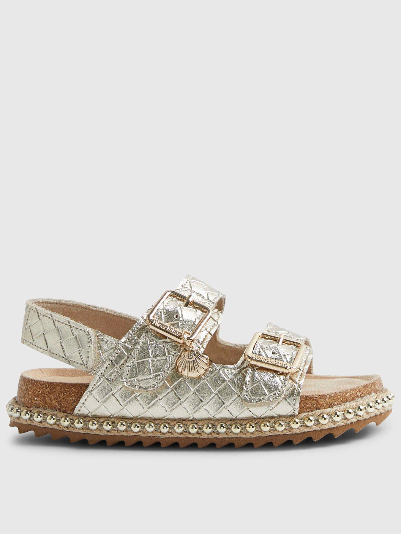 Image 1 of 5 of River Island Older Girls Weave Buckle Footbed Sandals - Gold