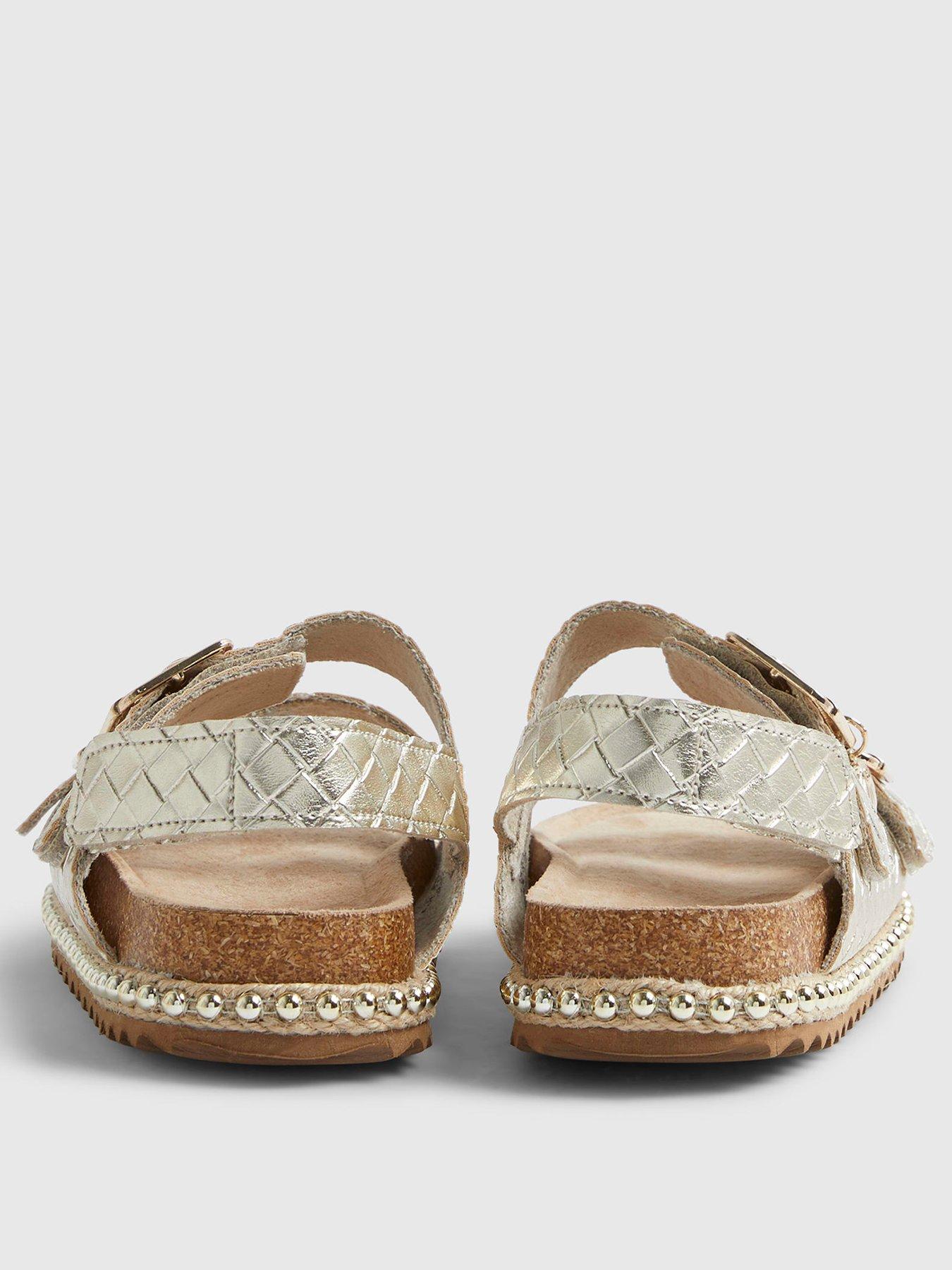 Image 3 of 5 of River Island Older Girls Weave Buckle Footbed Sandals - Gold