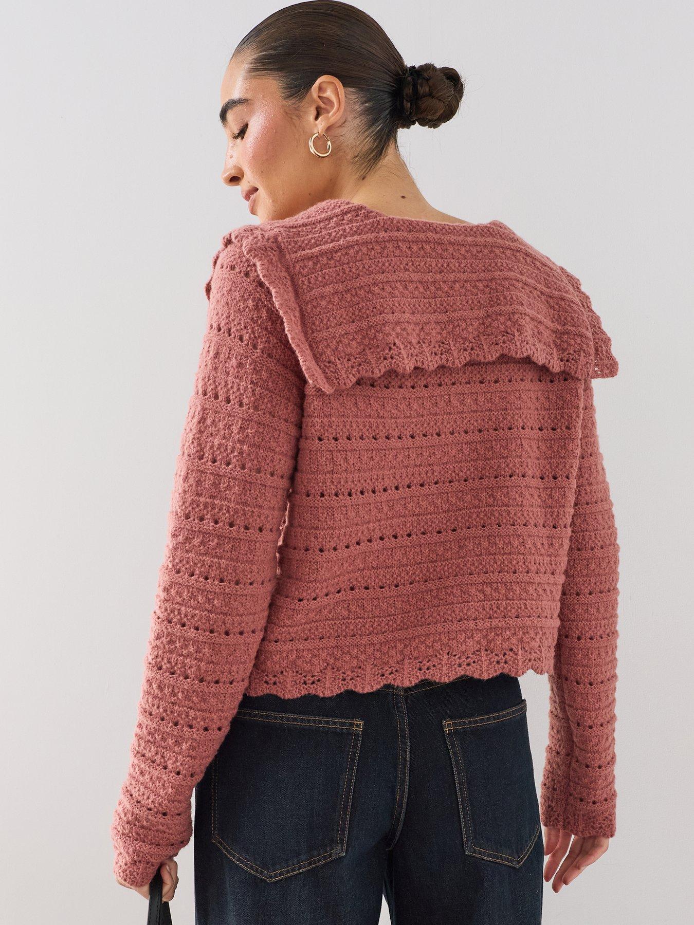 Image 2 of 7 of The Very Collection Collared Stitch Interest Cardigan - Pink