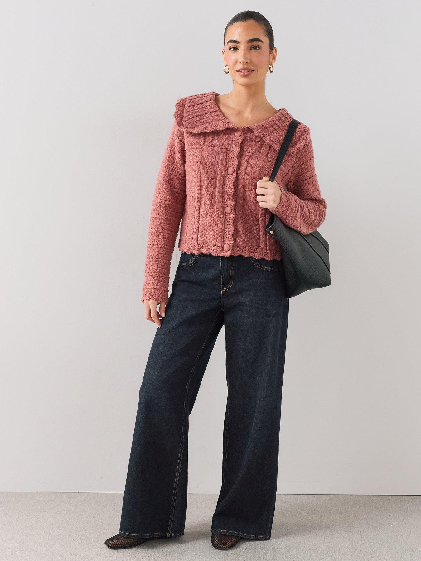 Image 3 of 7 of The Very Collection Collared Stitch Interest Cardigan - Pink