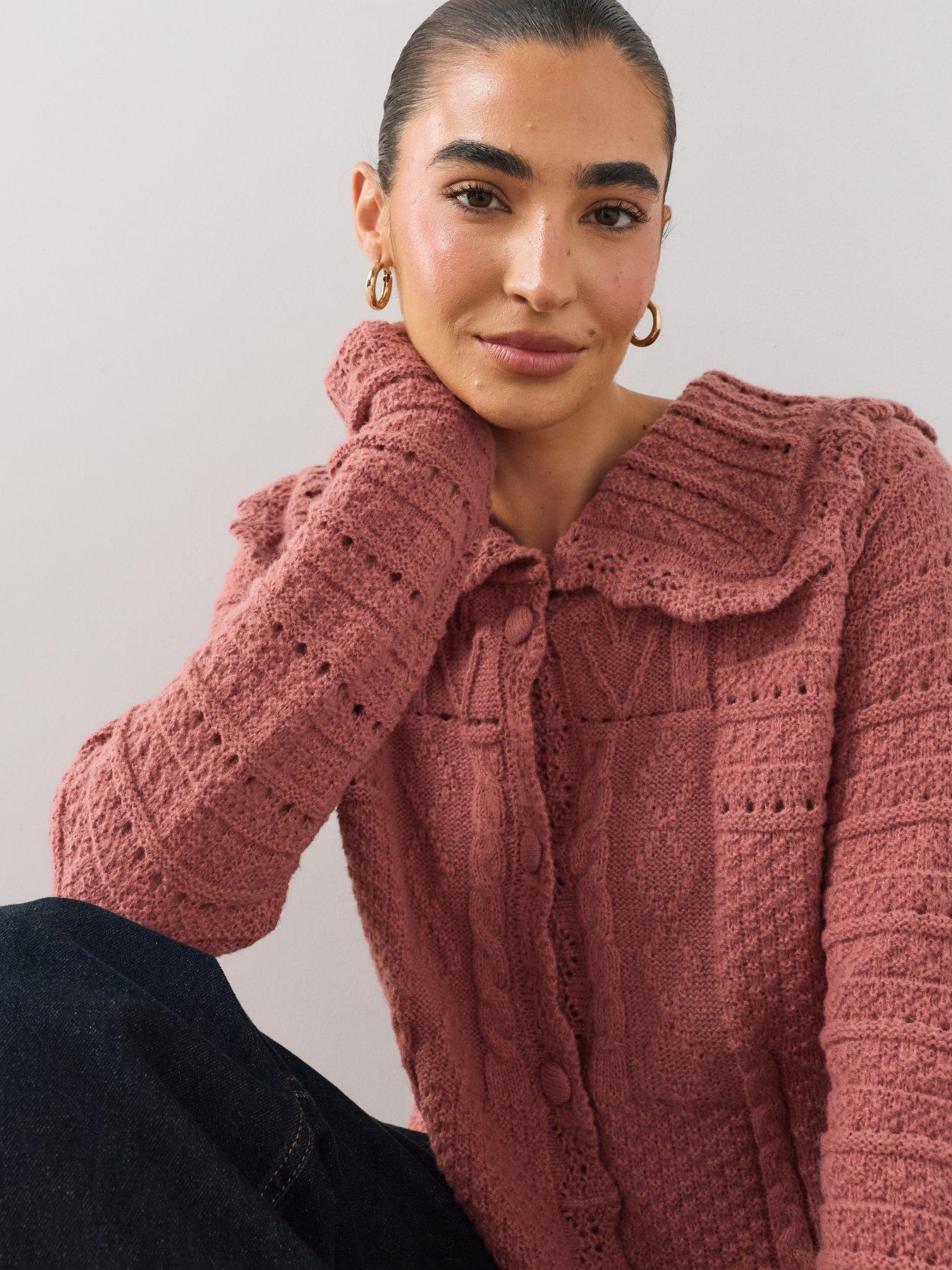 Image 5 of 7 of The Very Collection Collared Stitch Interest Cardigan - Pink