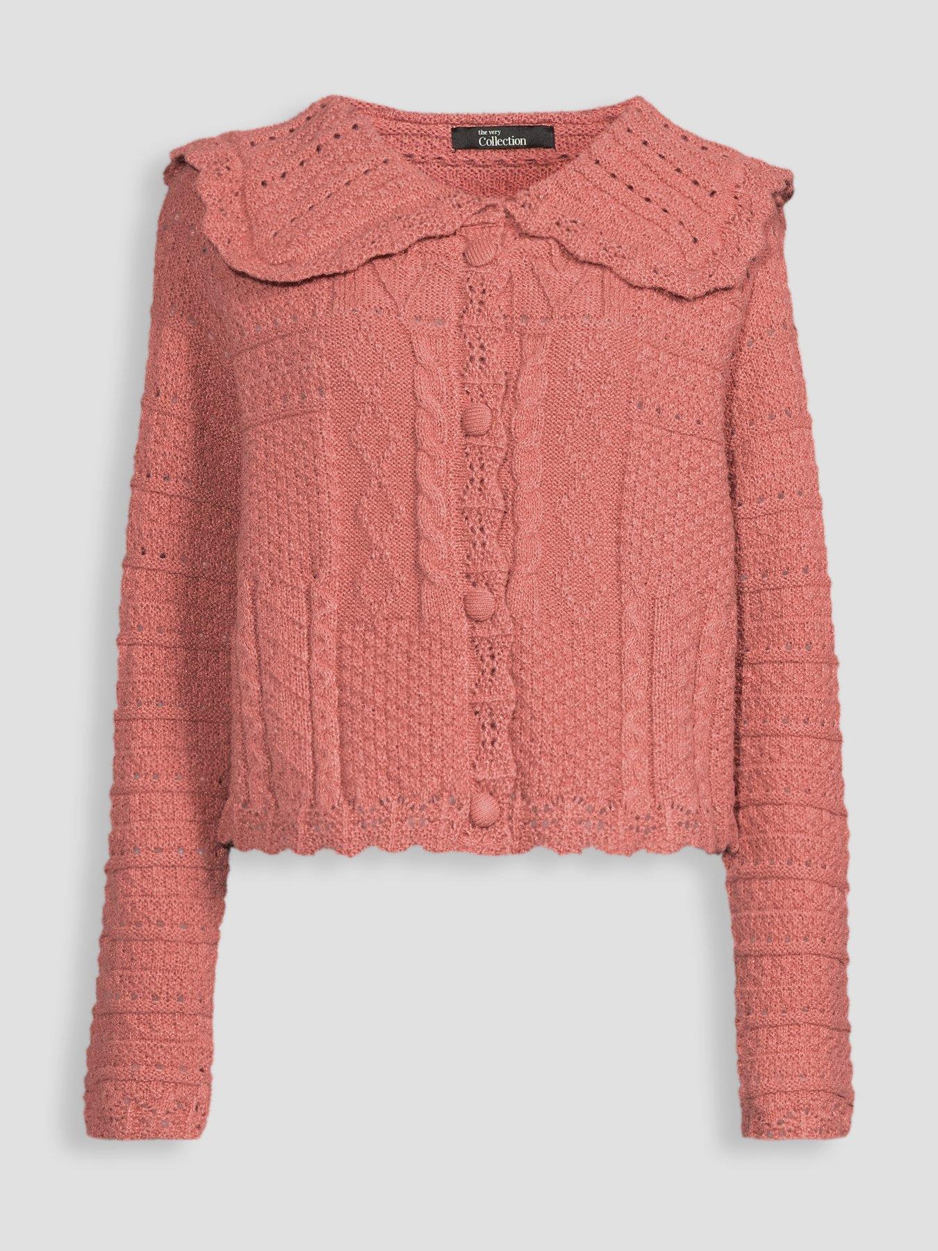 Image 7 of 7 of The Very Collection Collared Stitch Interest Cardigan - Pink