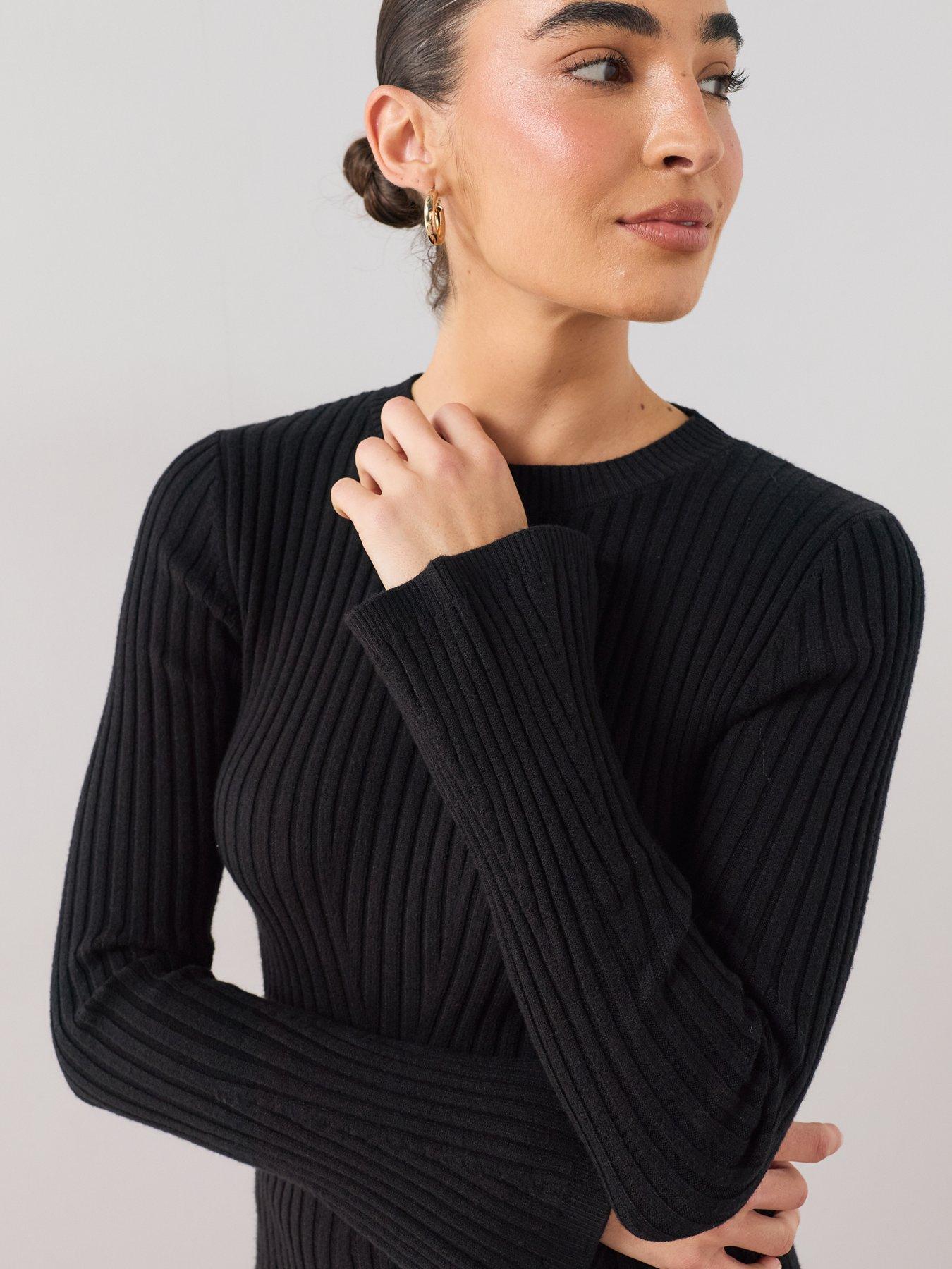 Image 5 of 7 of The Very Collection Crew Neck Bodycon Knitted Mini Dress - Black