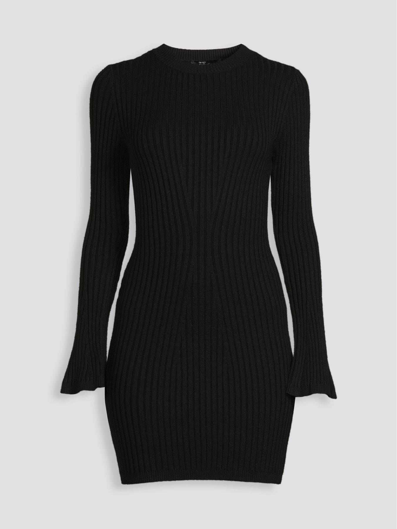 Image 7 of 7 of The Very Collection Crew Neck Bodycon Knitted Mini Dress - Black