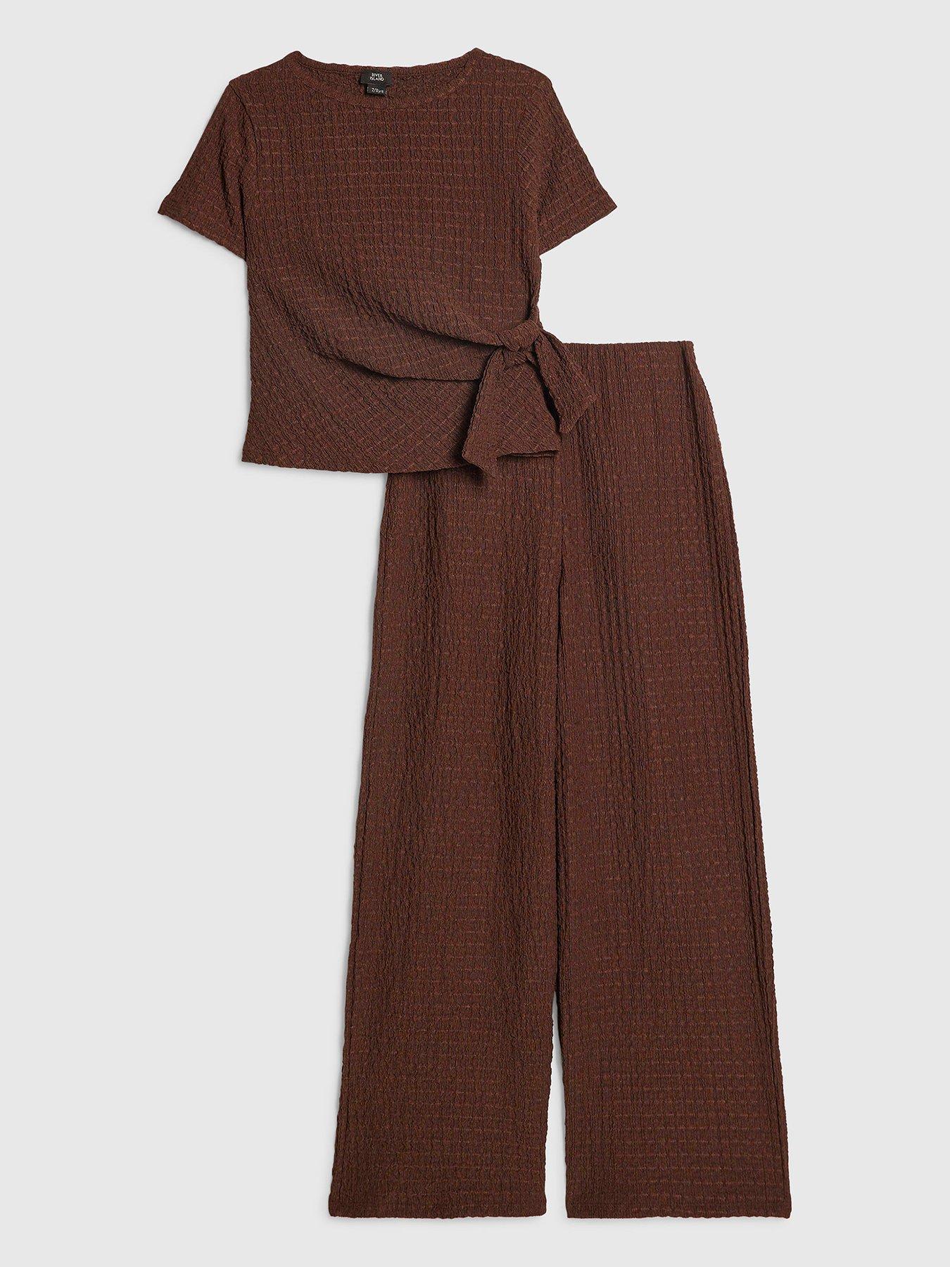 river-island-older-girls-textured-t-shirt-set-brown