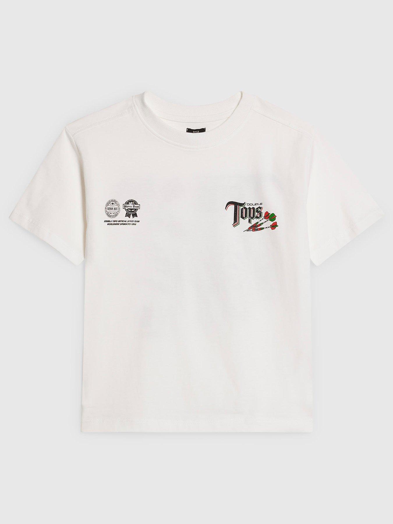 Image 2 of 4 of River Island Older Boys Darts Back Print T-Shirt - White
