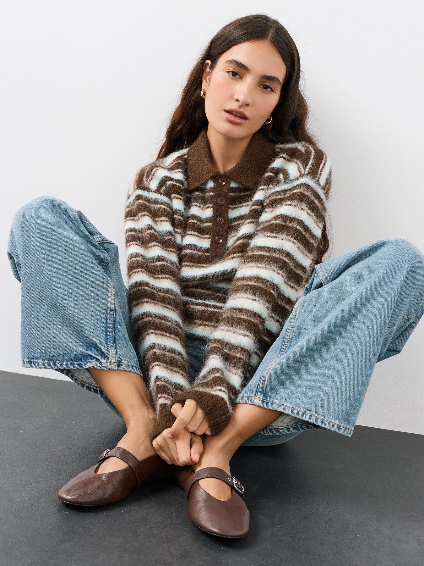 Image 4 of 6 of The Very Collection Collared Neck Brushed Stripe Jumper With Wool - Multi