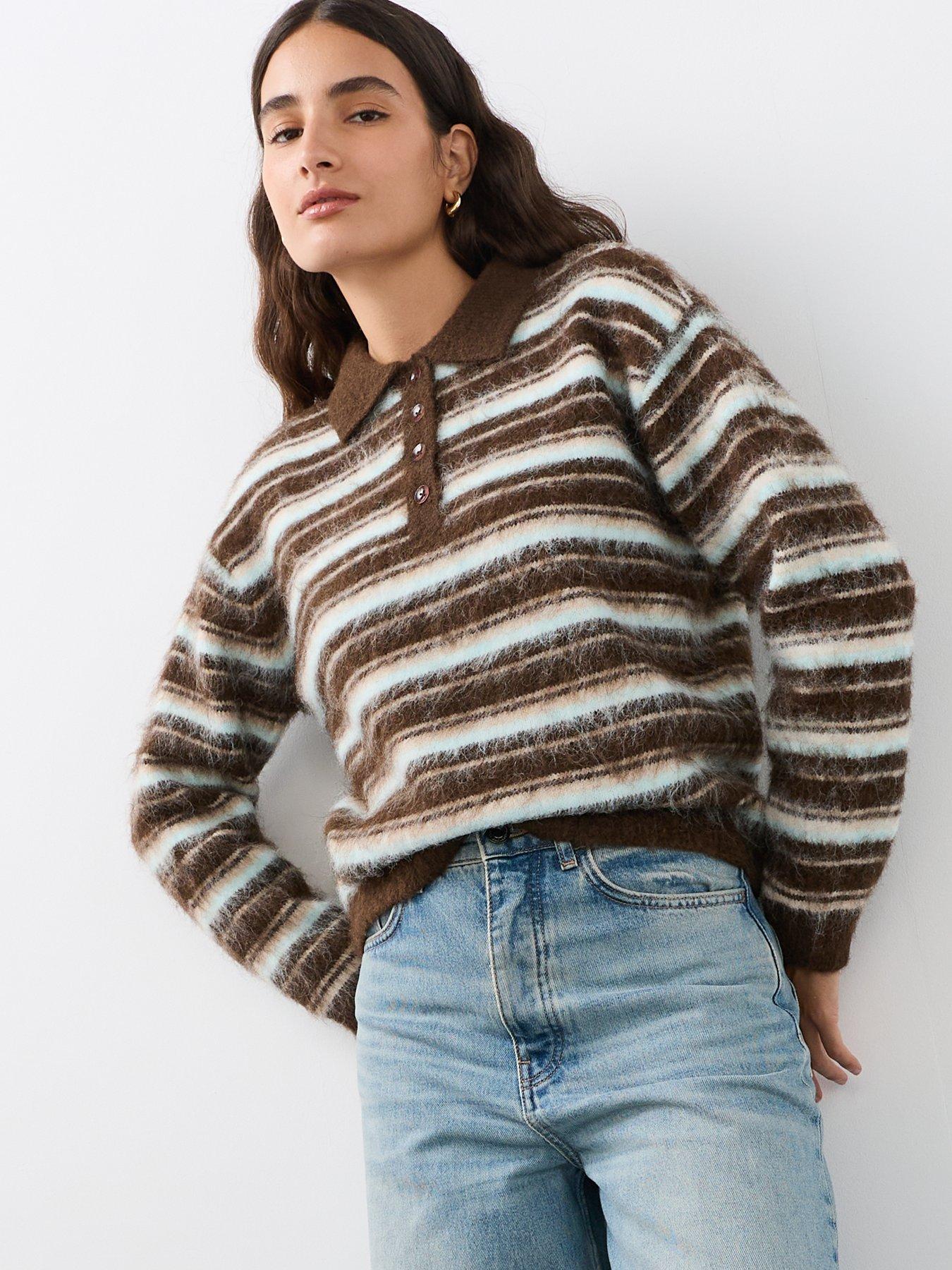 Image 5 of 6 of The Very Collection Collared Neck Brushed Stripe Jumper With Wool - Multi