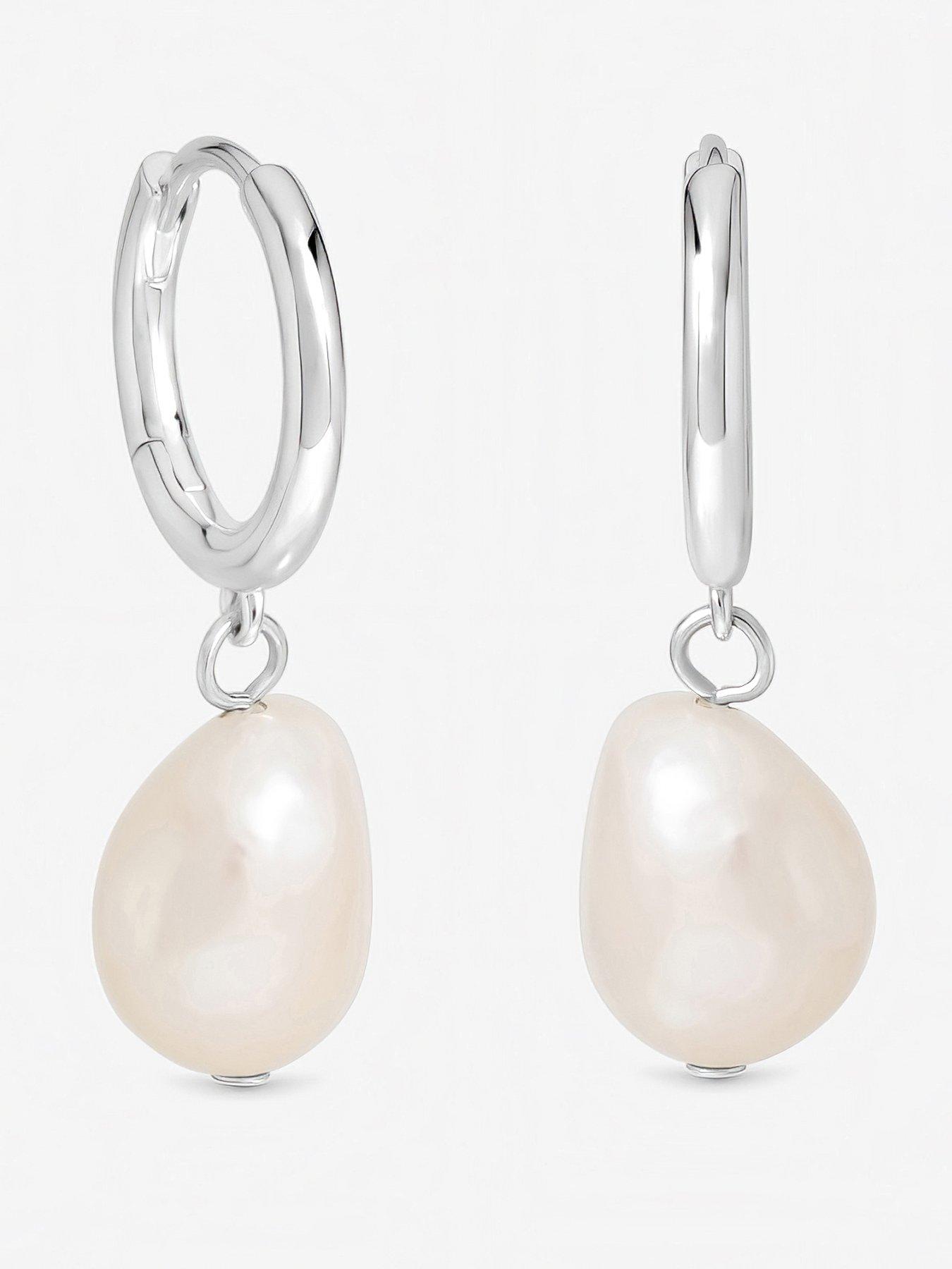 Image 1 of 1 of Inicio Sterling Silver Plated Pearl Charm Hoops - Gift Pouch
