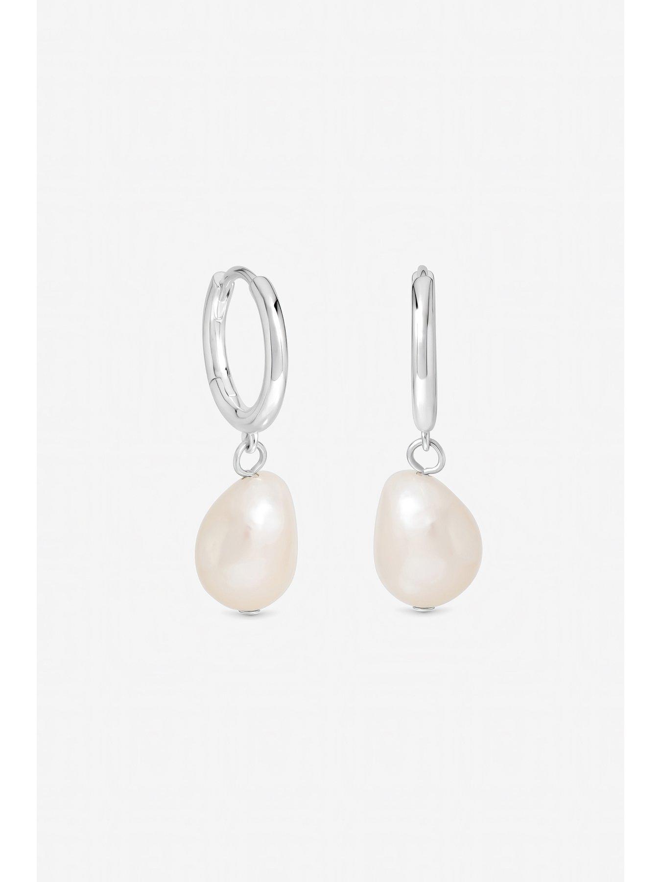 Image 2 of 3 of Inicio Sterling Silver Pearl Charm Hoops - Gift Pouch