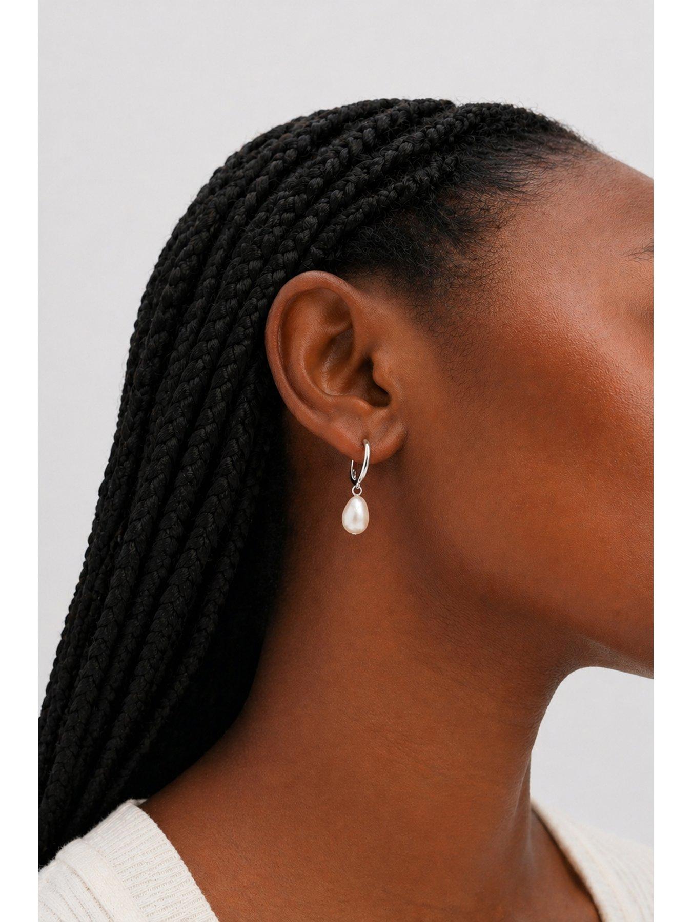 Image 3 of 3 of Inicio Sterling Silver Pearl Charm Hoops - Gift Pouch