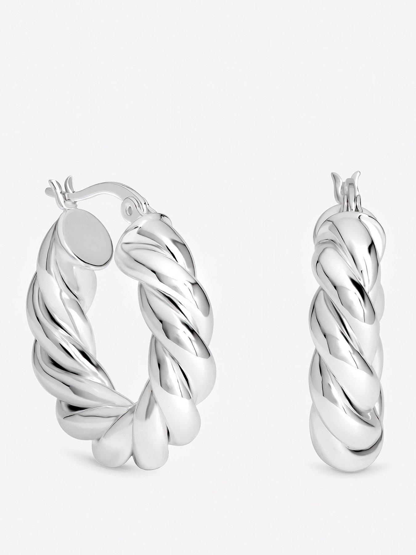 Image 1 of 1 of Inicio Sterling Silver Plated Twisted Chubby Hoops - Gift Pouch