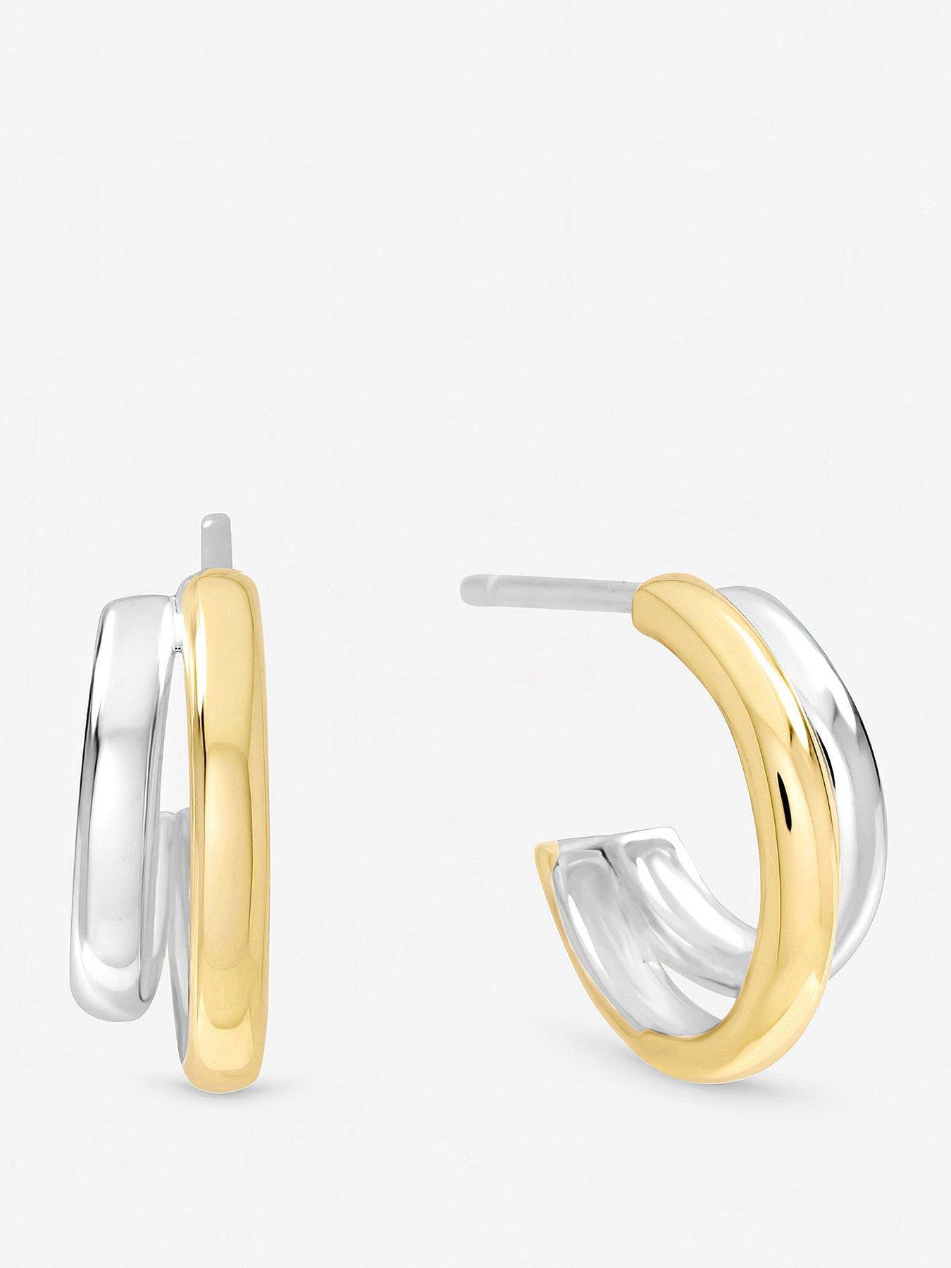 Image 1 of 7 of Inicio Sterling Silver Plated Two Tone Double Row Hoop Earrings