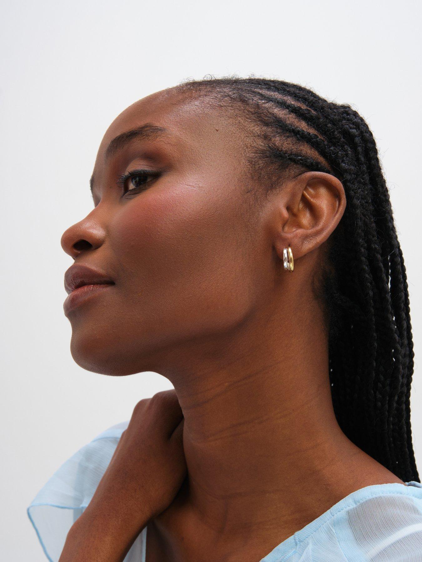 Image 2 of 7 of Inicio Sterling Silver Plated Two Tone Double Row Hoop Earrings