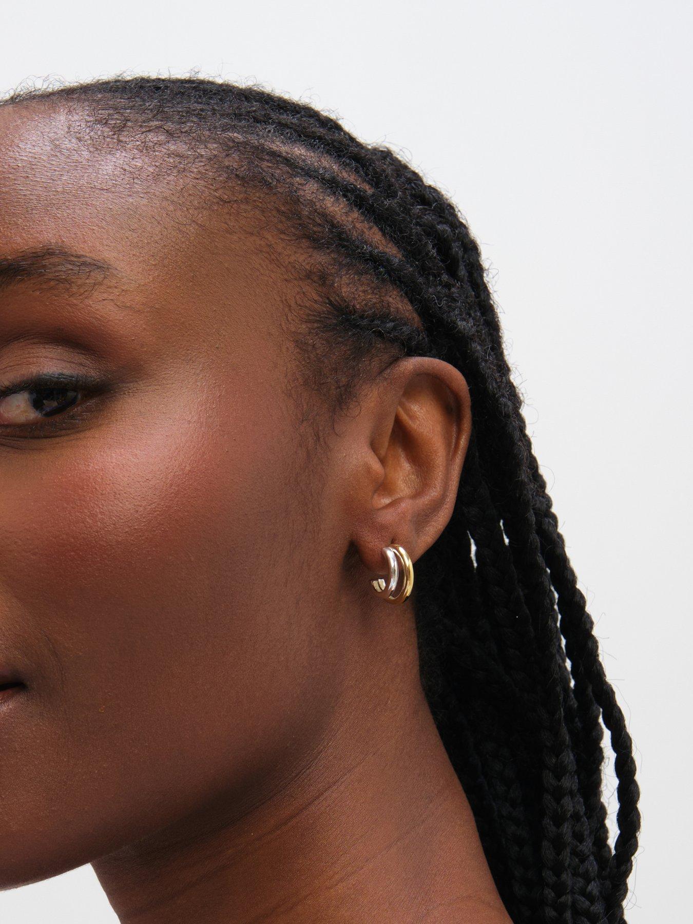 Image 3 of 7 of Inicio Sterling Silver Plated Two Tone Double Row Hoop Earrings