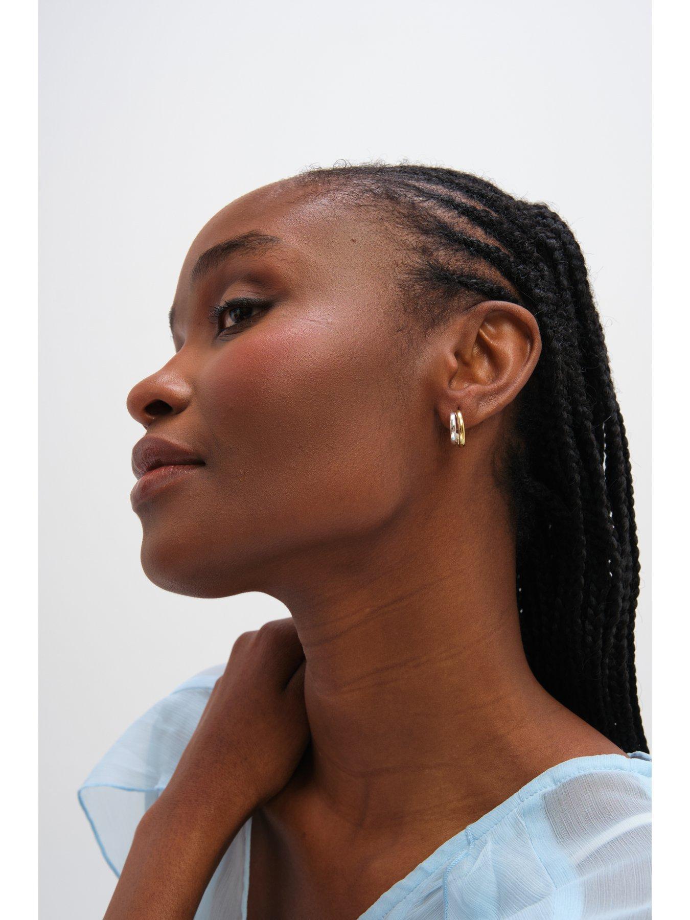 Image 5 of 7 of Inicio Sterling Silver Plated Two Tone Double Row Hoop Earrings