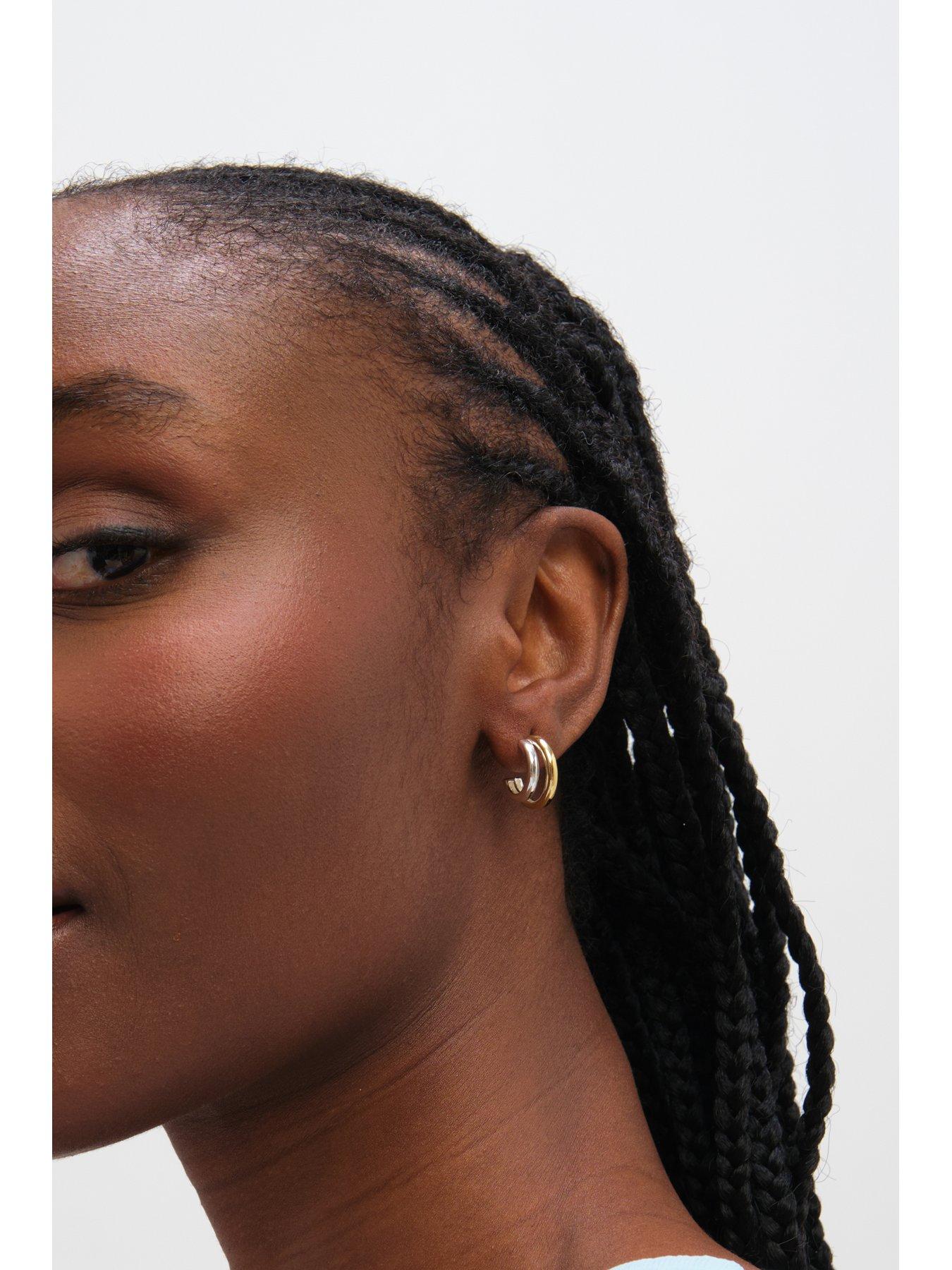 Image 6 of 7 of Inicio Sterling Silver Plated Two Tone Double Row Hoop Earrings