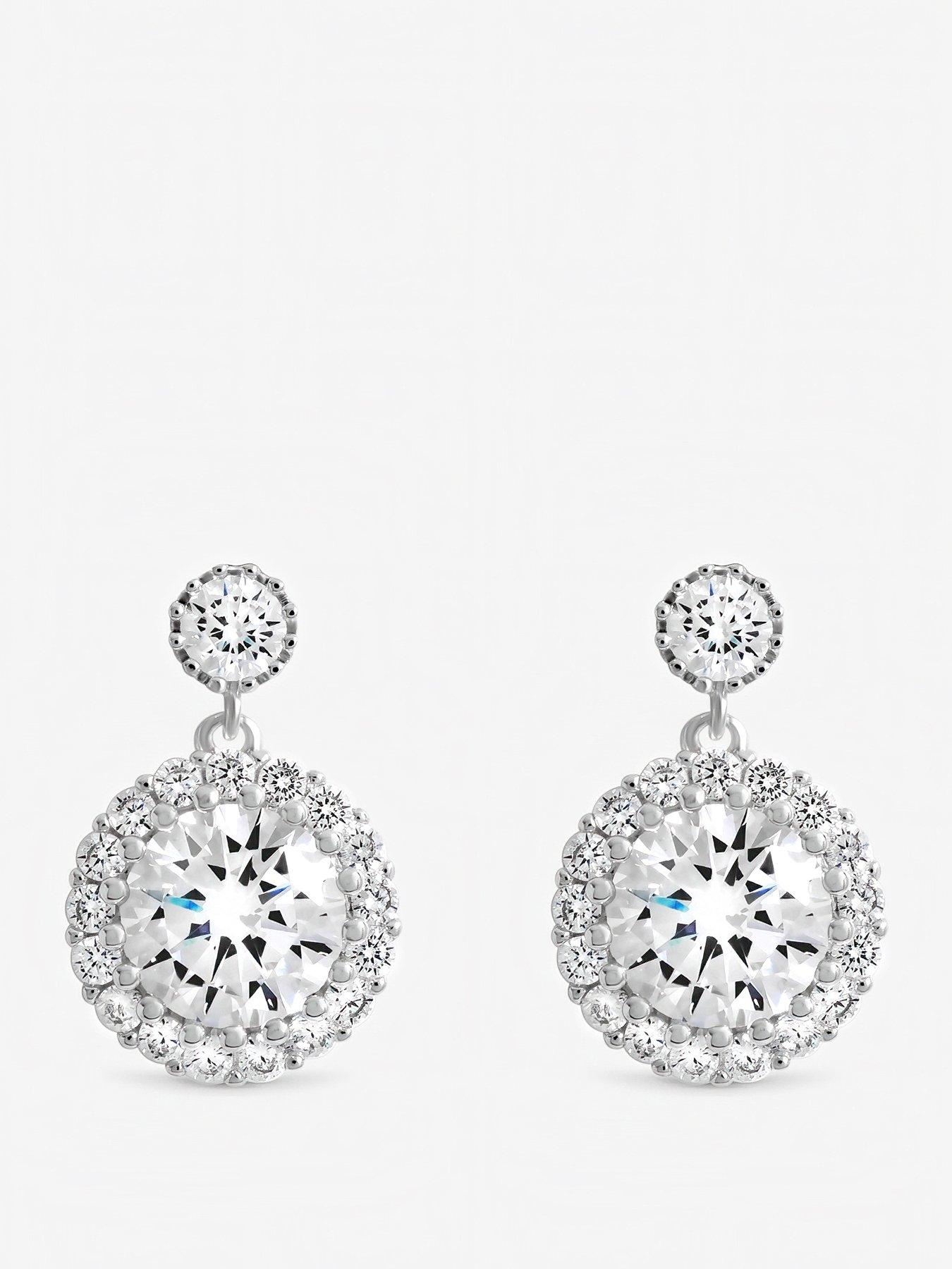 Inicio Inicio Sterling Silver Plated Cubic Zirconia Halo Double Drop Earrings - Gift Pouch